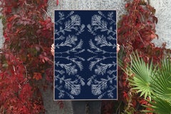Plant pressed Cyanotype, Kaleidoscopic, Handmade in Sunlight, Limited Edition