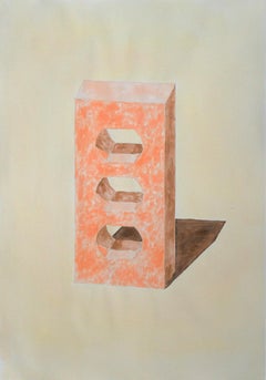 Yellow and Orange Brick, Hand Painted Watercolor on Paper, Ink Drawing, 100x70cm