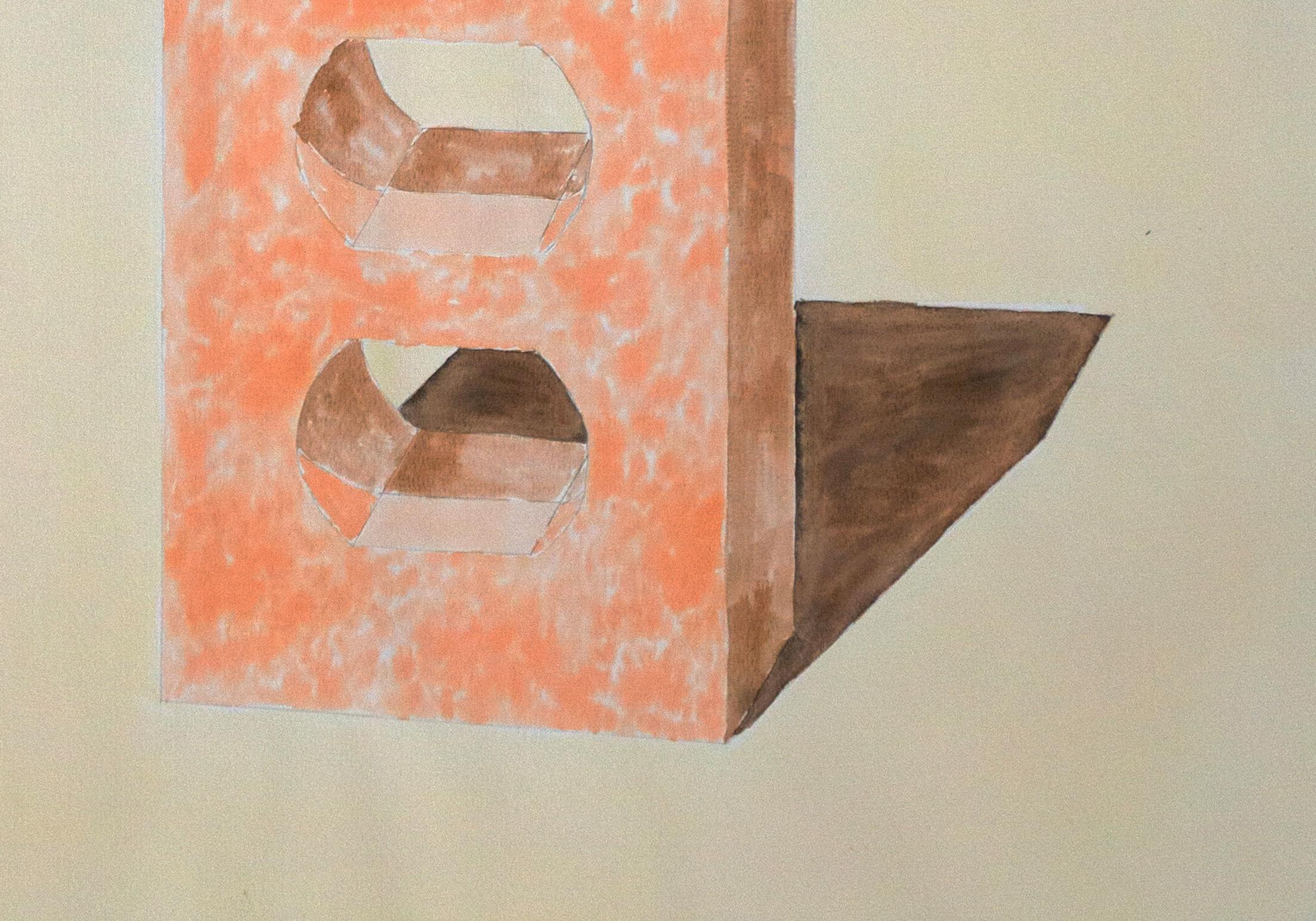 Yellow and Orange Brick, Hand Painted Watercolor on Paper, Ink Drawing, 100x70cm - Constructivist Art by Ryan Rivadeneyra