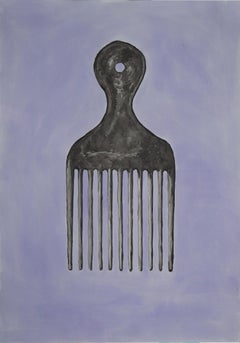 Blowout Comb in Purple, Hand Painted Watercolor on Paper, Ink Drawing, 100x70cm