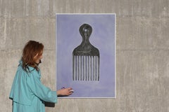 Blowout Comb in Purple, Hand Painted Watercolor on Paper, Ink Drawing, 100x70cm