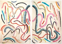 Loose Colorful Gestures, 100x140 cm Diptych, Mixed Media on Watercolor Paper