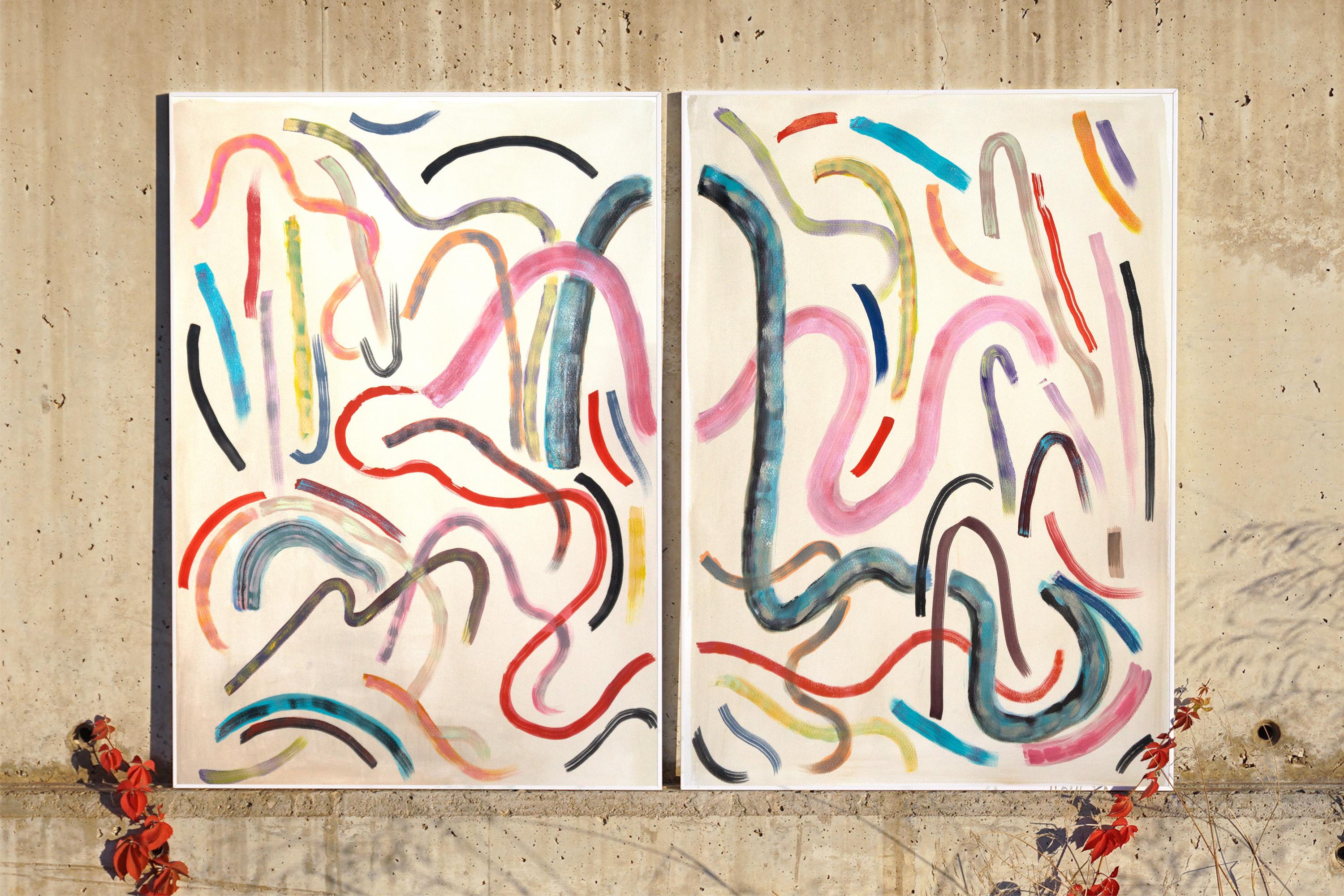 Loose Colorful Gestures, 100x140 cm Diptych, Mixed Media on Watercolor Paper 3