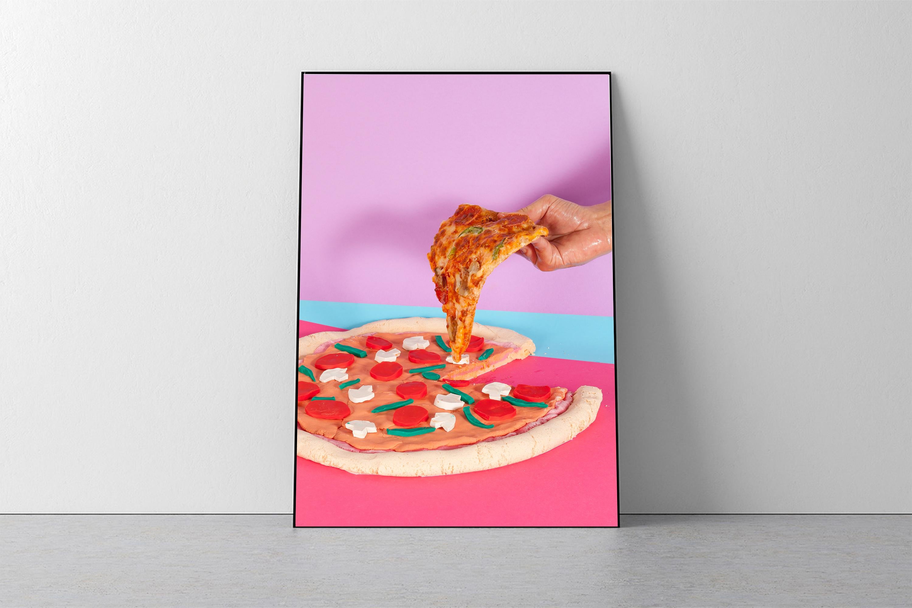 Still Life Pizza, Lively Foodie Scene, Contemporary Photography, Flashy Colors - 85 New Wave Print by Ryan Rivadeneyra