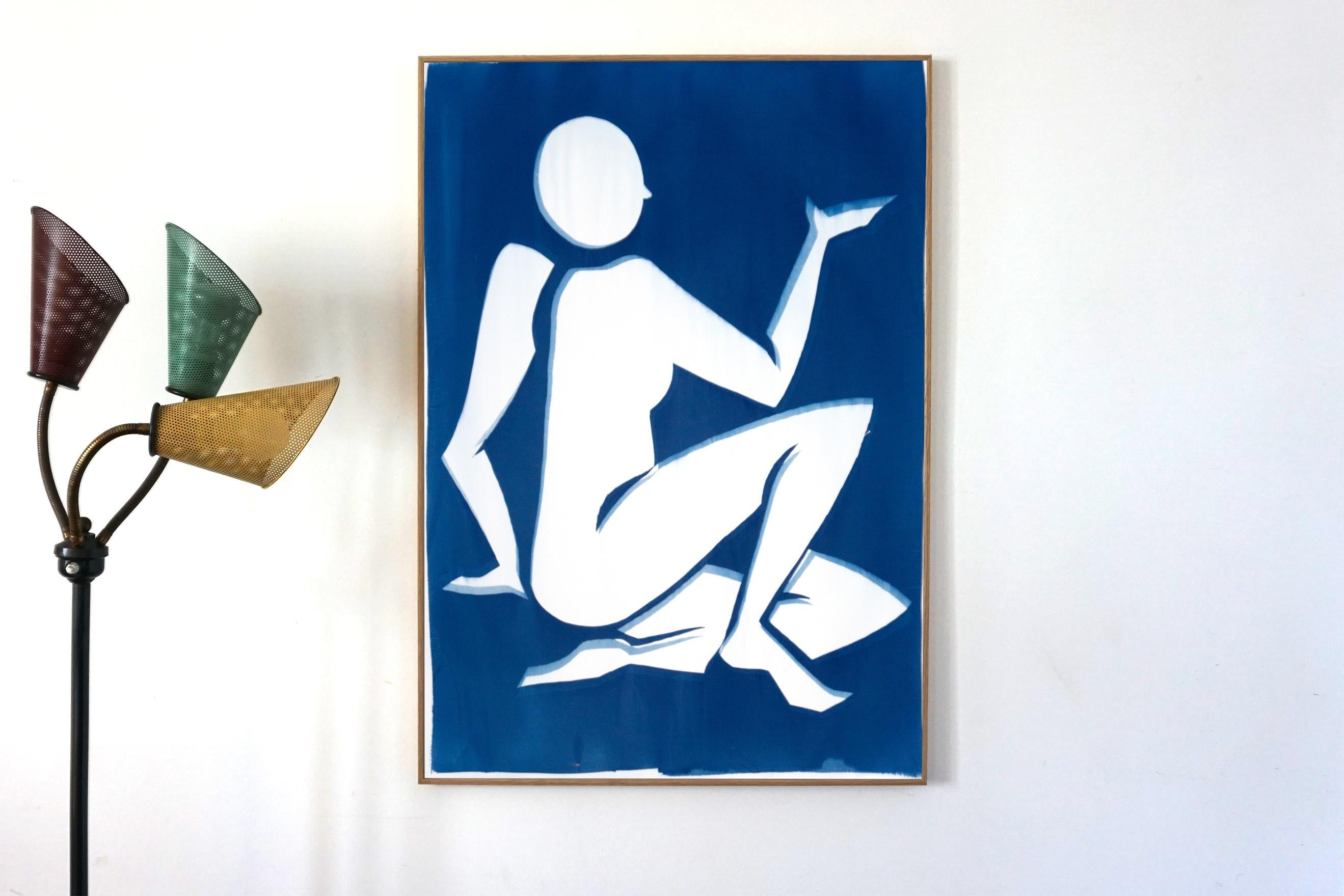 Blue Nude Matisse Inspiration, Cutout Cyanotype on Paper, Yves Klein Blue, 2020 - Painting by Kind of Cyan