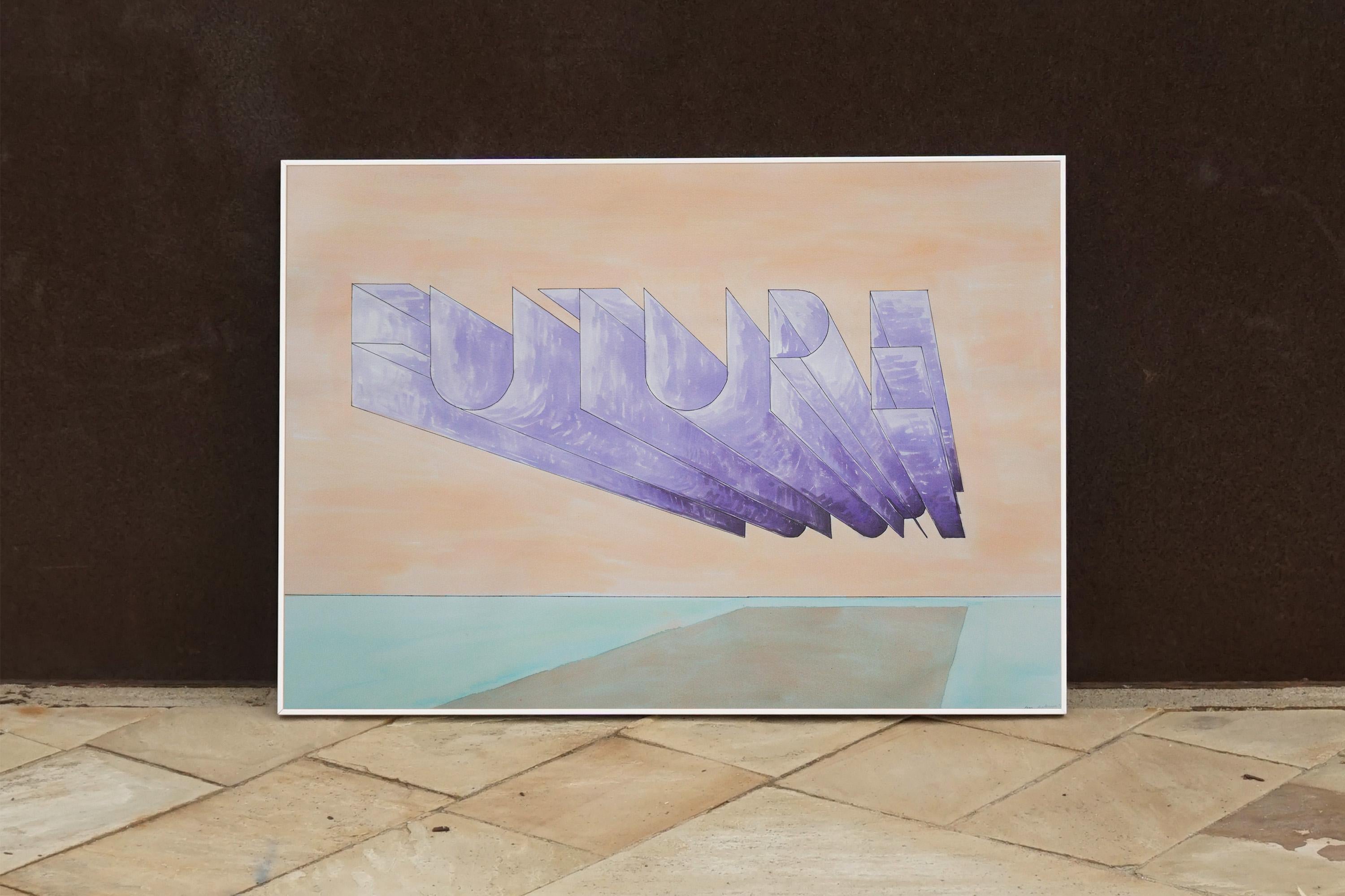 Future, Hand Painted Watercolor, Drawing, Ed Ruscha Style Large Word Art, 100x70 2