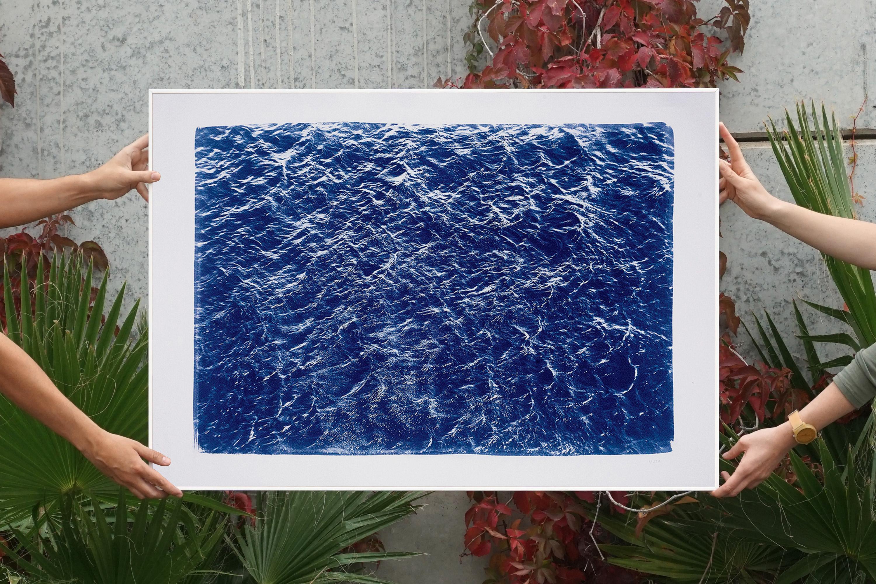 Pacific Ocean Currents, Cyanotype on Watercolor Paper, White Border, 100x70cm - Print by Kind of Cyan