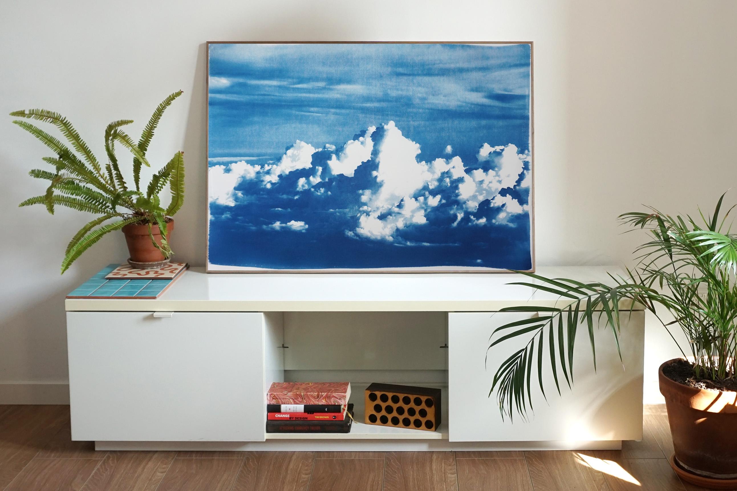 Blustery Clouds After a Storm, Sky Blue Handprinted Cyanotype, Meaningful Scene - Art by Kind of Cyan