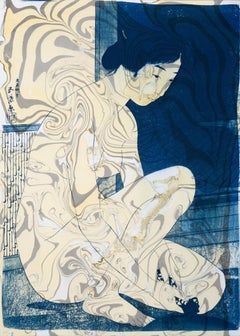 Hashiguchi Goyo Inspired Japanese Cyanotype with Marbling on Watercolor Paper