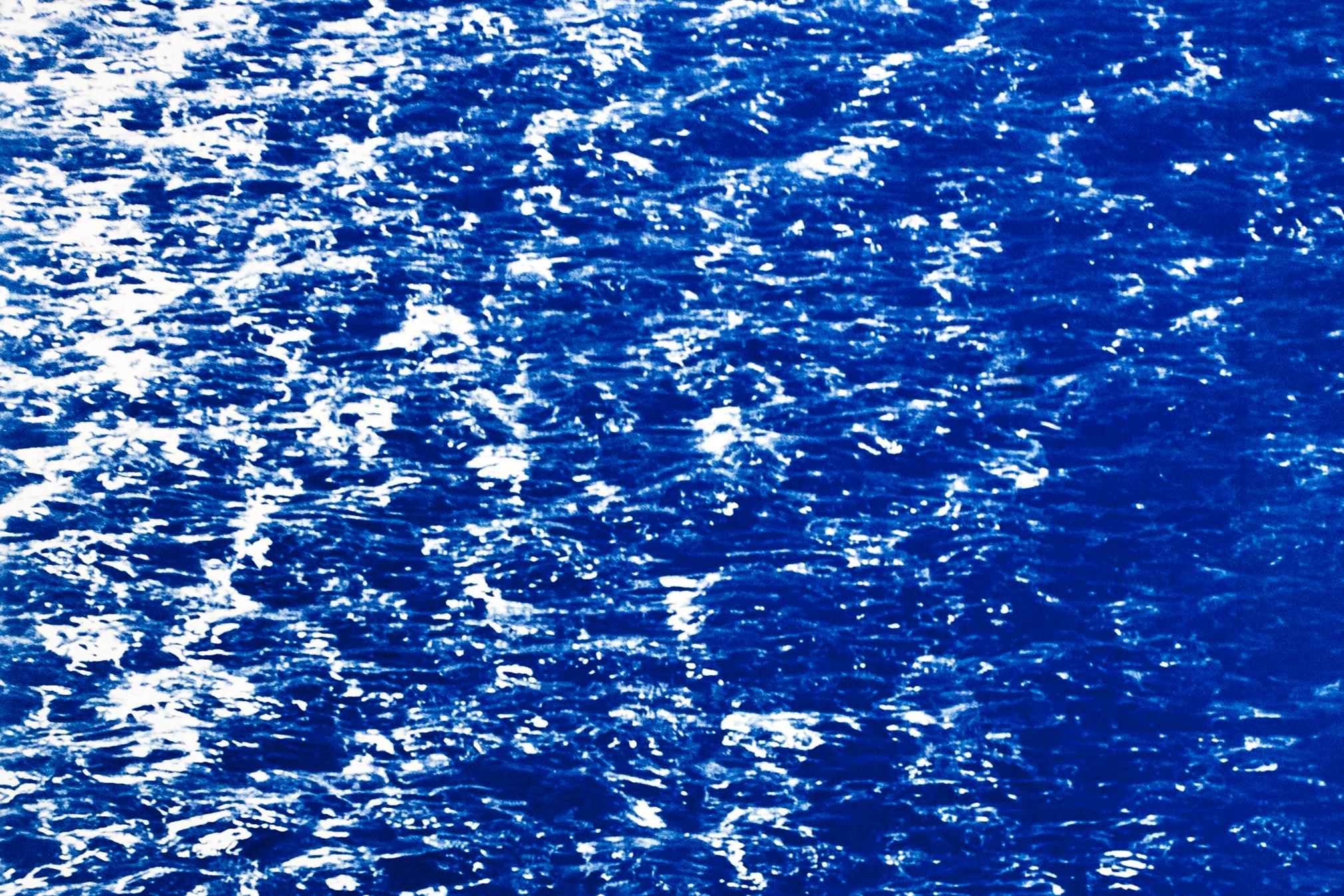 French Riviera Cove, Triptych, Cyanotype on Watercolor Paper, 100x210cm, Ocean 1