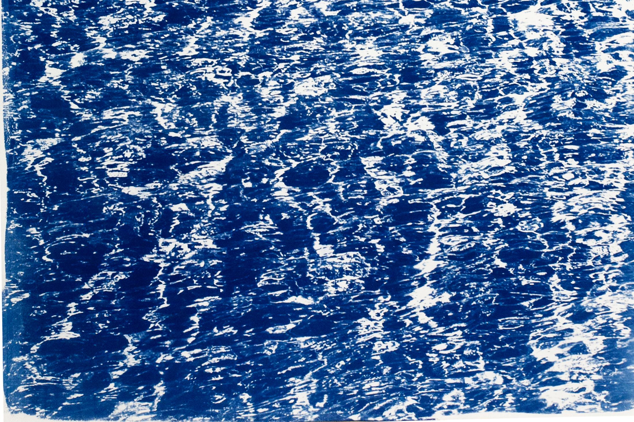 French Riviera Cove, Triptych, Cyanotype on Watercolor Paper, 100x210cm, Ocean 2