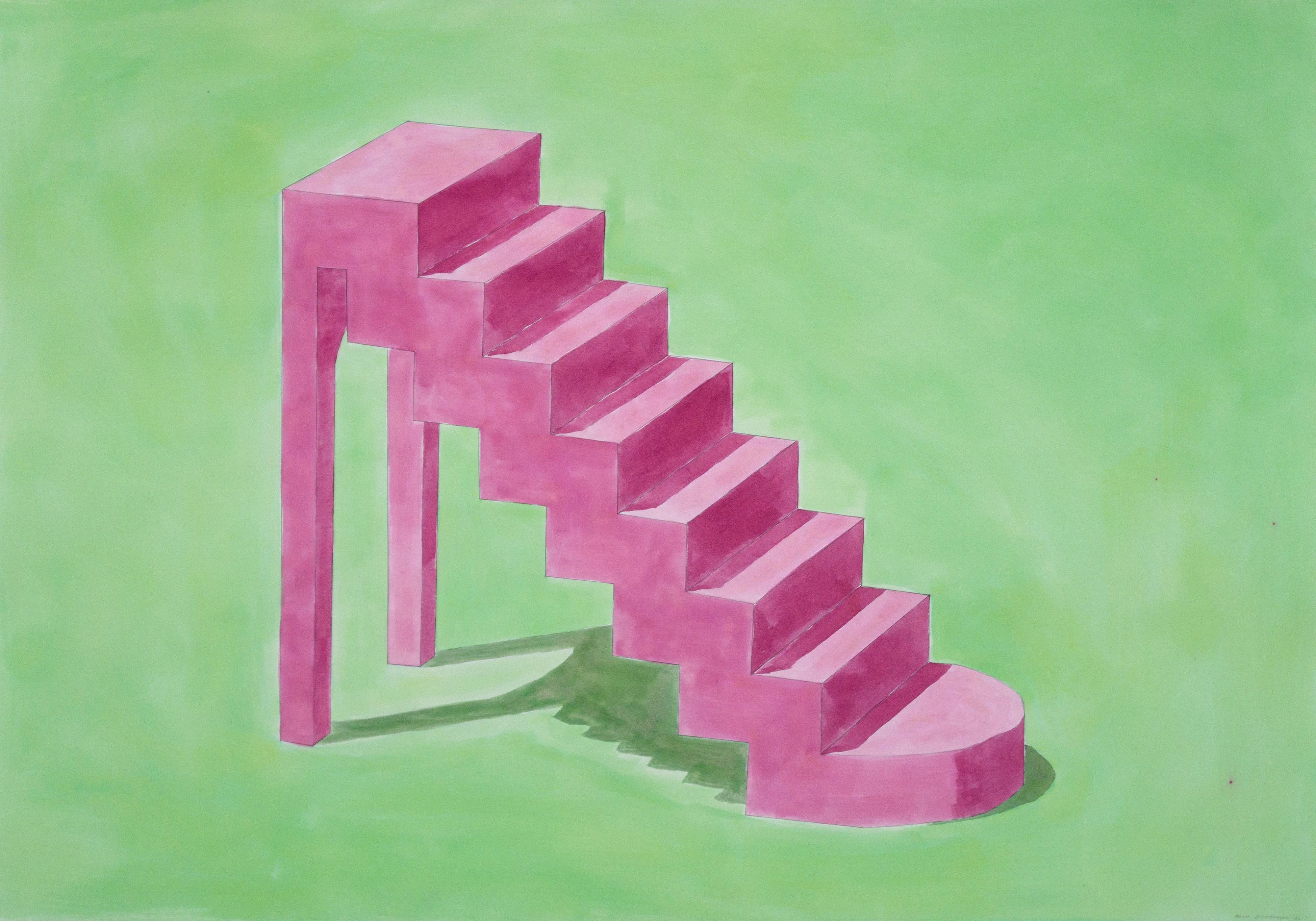 Ryan Rivadeneyra Still-Life - "High Heel Staircase", Watercolor on Paper, 100x70cm, Fashion, Architecture