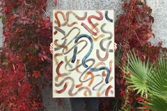 Gestures on Pistachio Green, Acrylic on Paper, 100x70 cm, Abstract Geometric Art