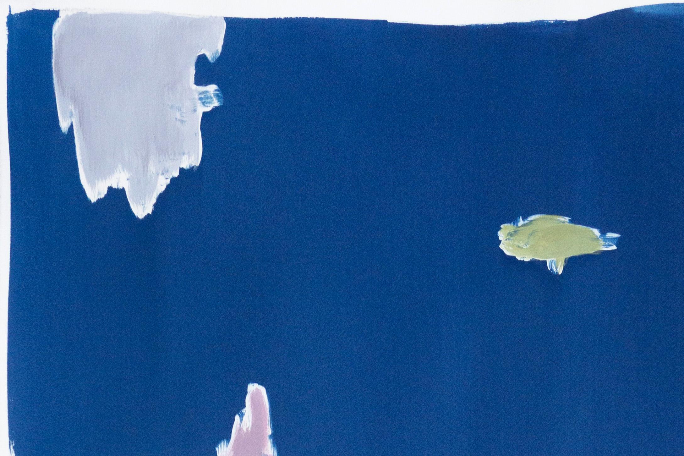 Clifford Still Inspired Cyanotype on Paper 100x70cm, Classic Blue, Abstract 2020 3