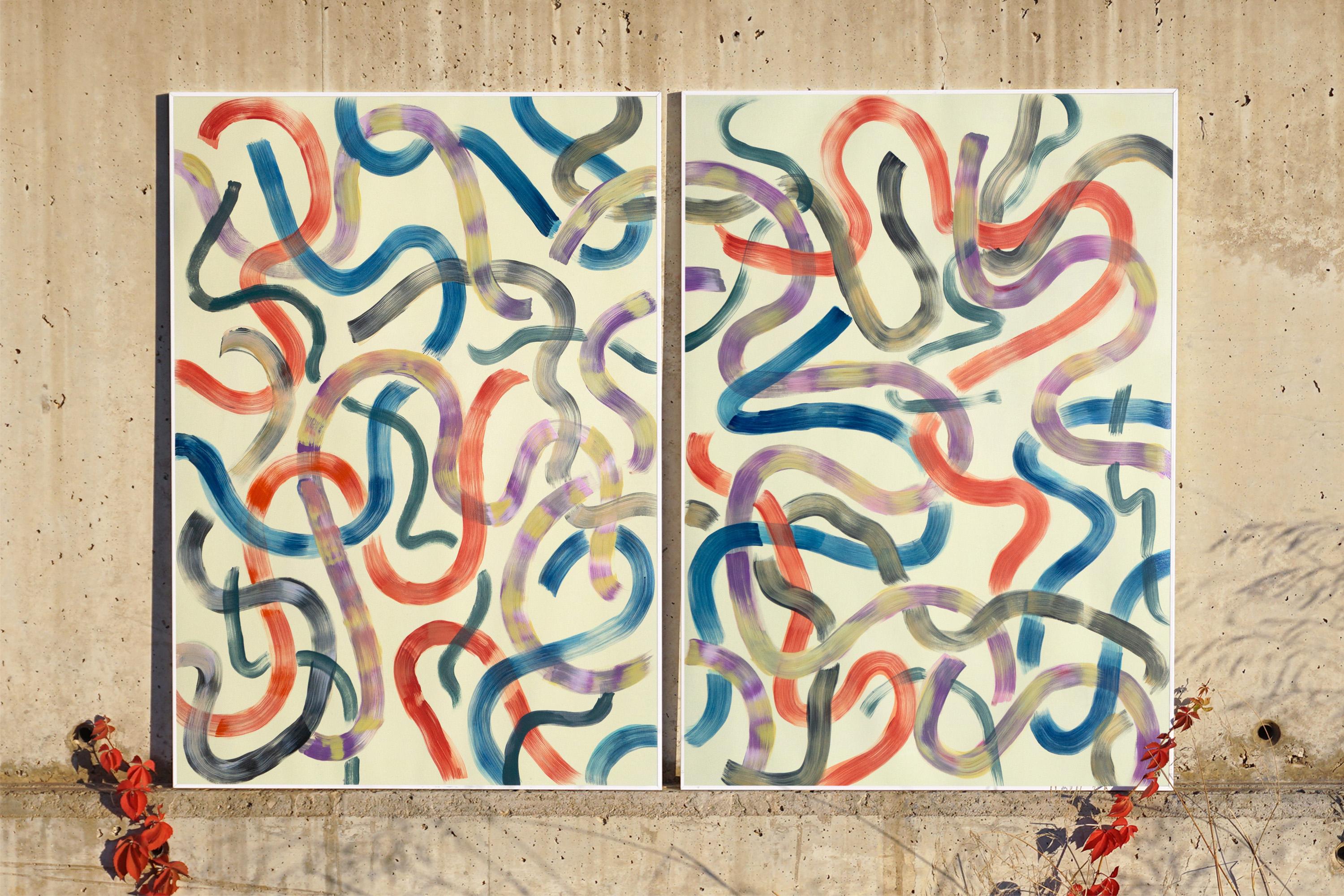 Colorful Abstract Forms on Vanilla, Diptych, 100x140cm, Acrylic, Abstract Art 4