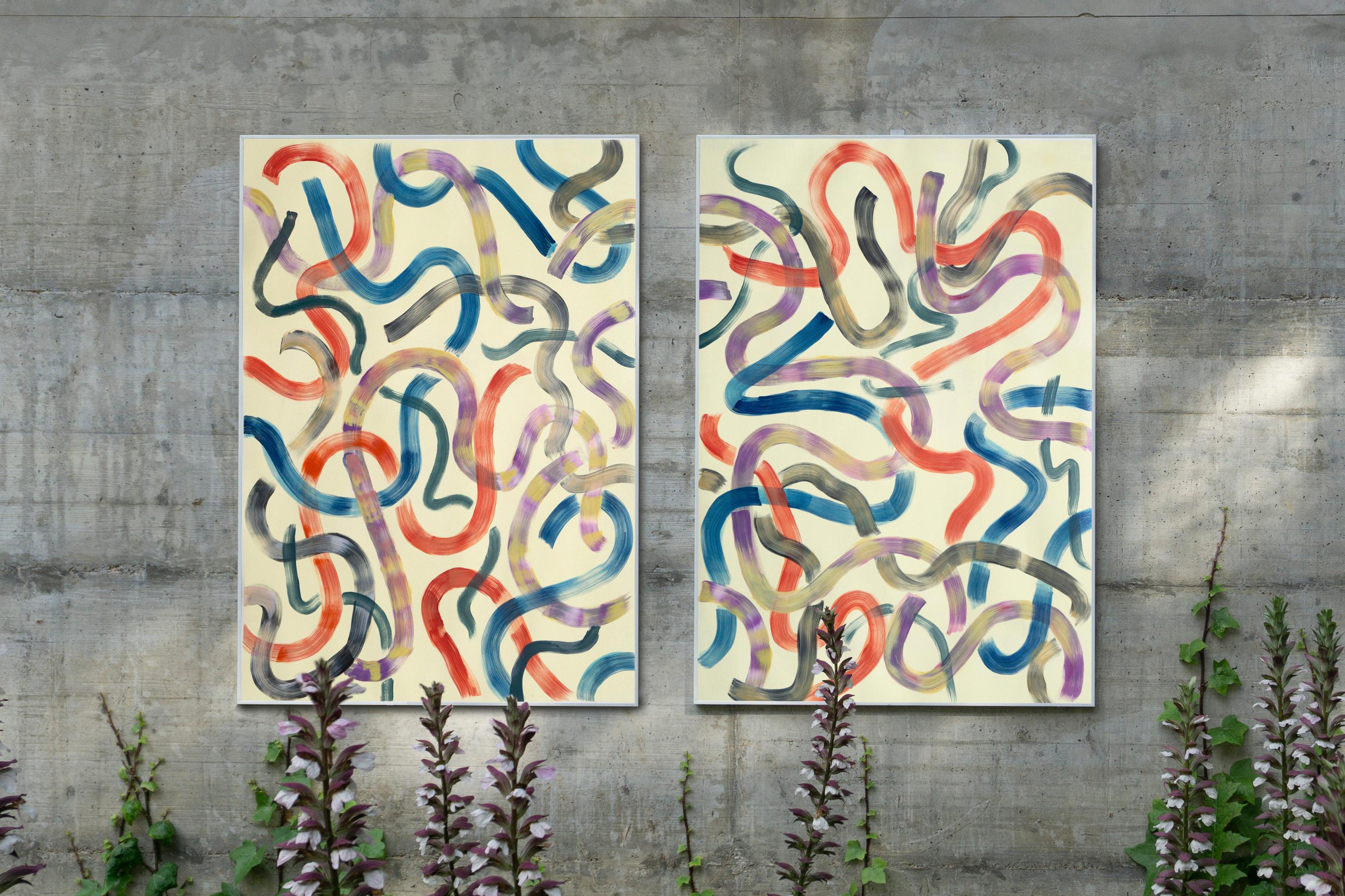 Colorful Abstract Forms on Vanilla, Diptych, 100x140cm, Acrylic, Abstract Art 1