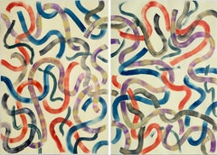 Colorful Abstract Forms on Vanilla, Diptych, 100x140cm, Acrylic, Abstract Art