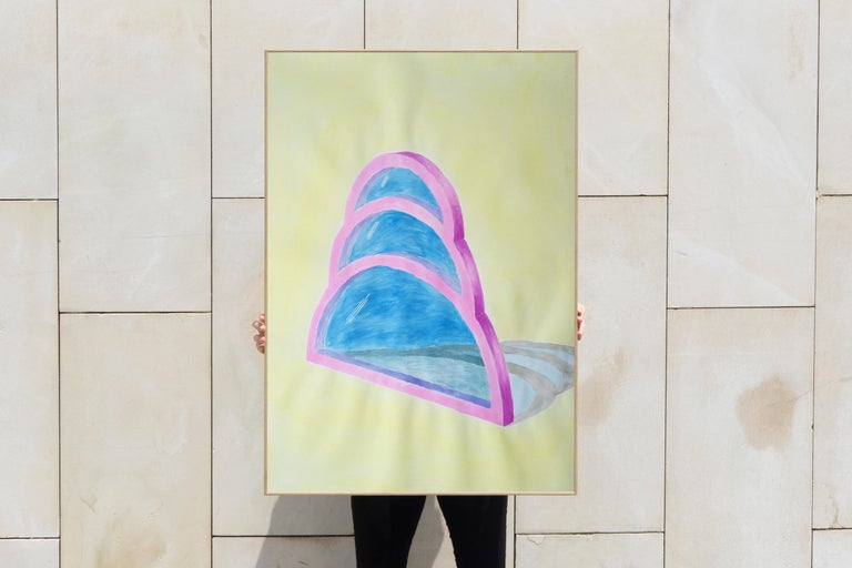 Transparent Teardrop Window, Watercolor on Paper, Yellow, Blue, Pink, Minimal - Art by Ryan Rivadeneyra