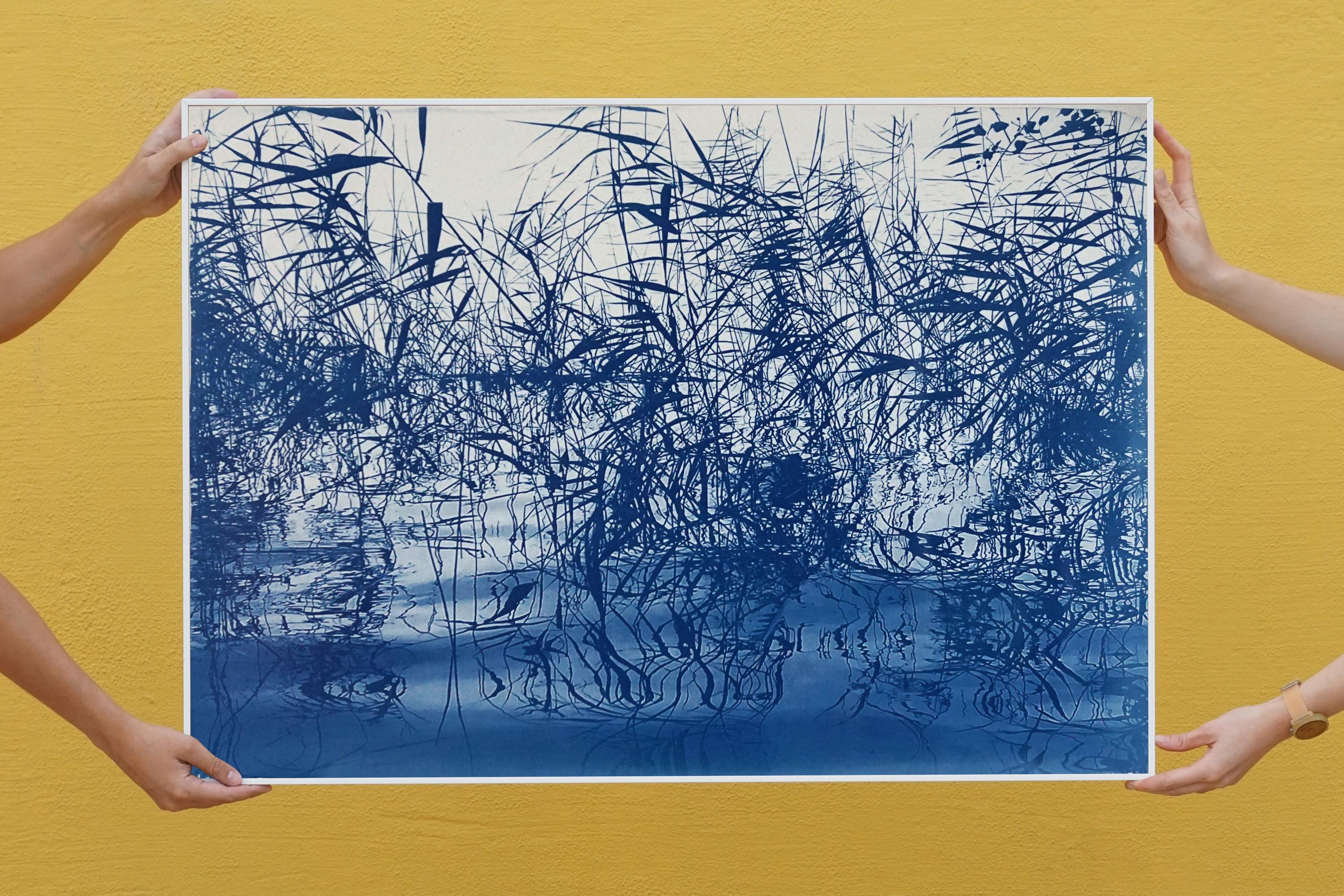 Mystic Louisiana Marsh, Cyanotype on Watercolor Paper, 100x70cm, Blue Landscape  - Contemporary Art by Kind of Cyan