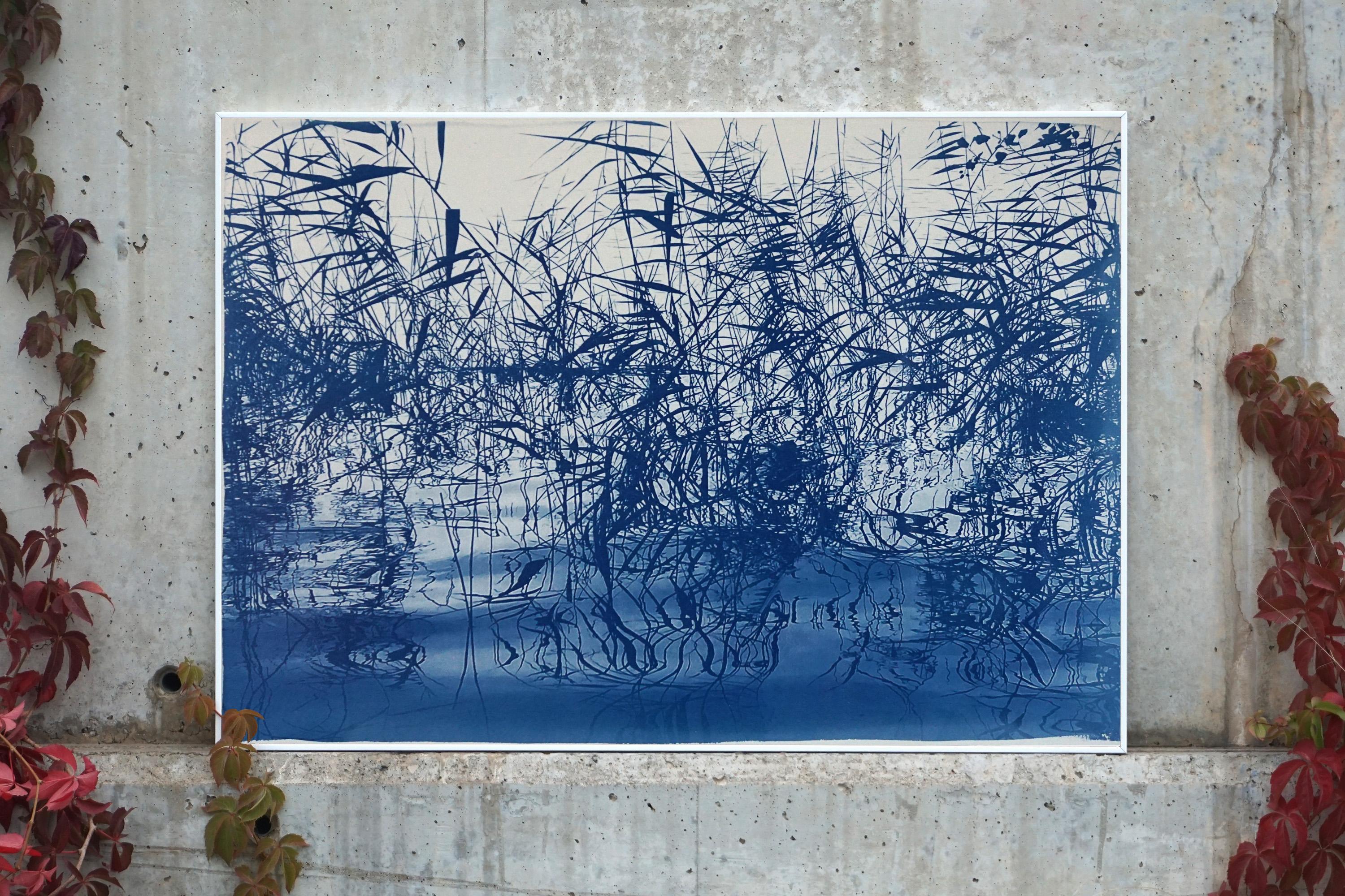 Mystic Louisiana Marsh, Cyanotype on Watercolor Paper, 100x70cm, Blue Landscape  3