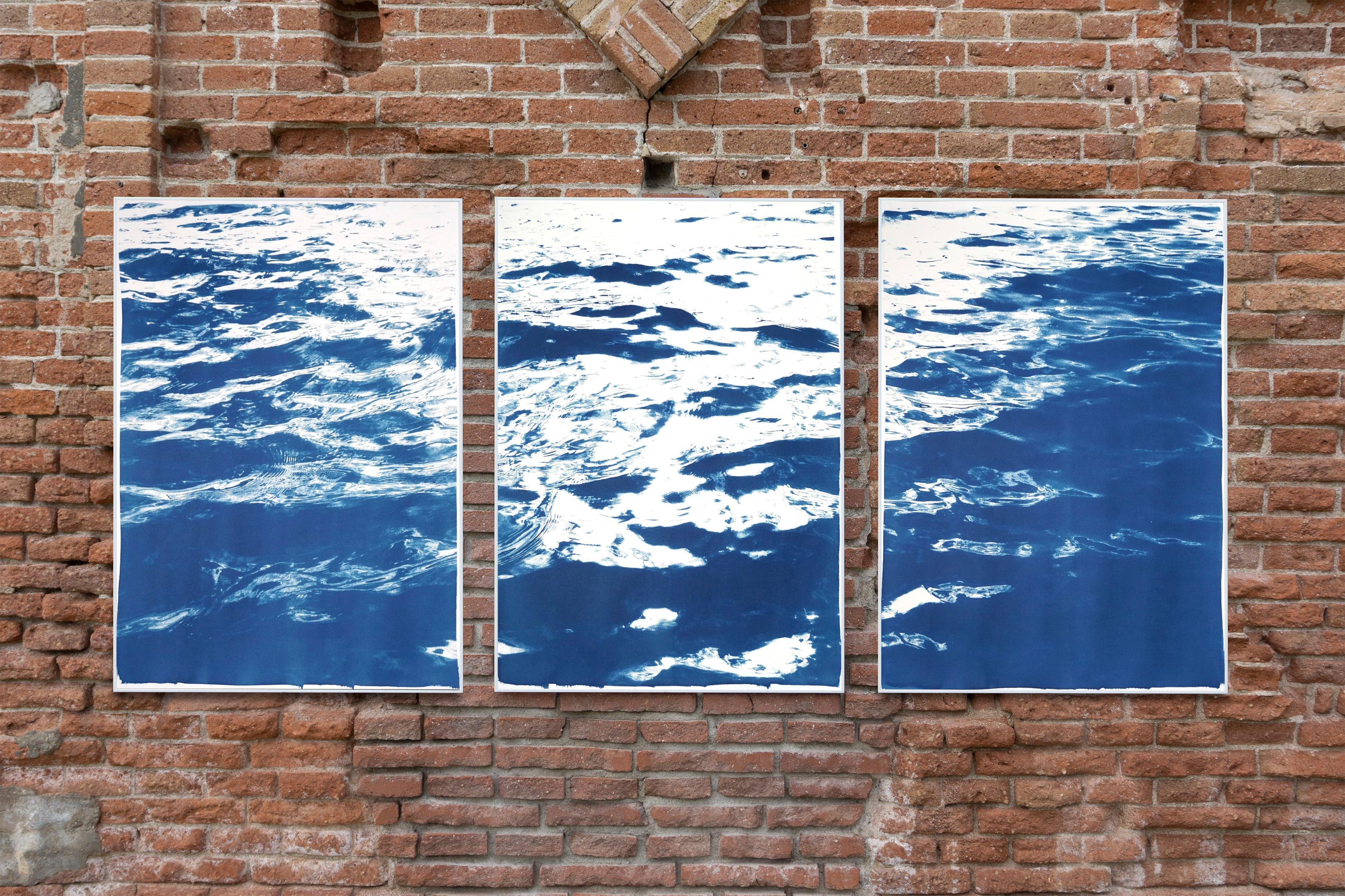 Triptych of : Summer Waters in Cannes, Contemporary Cyanotype in Classic Blue  2