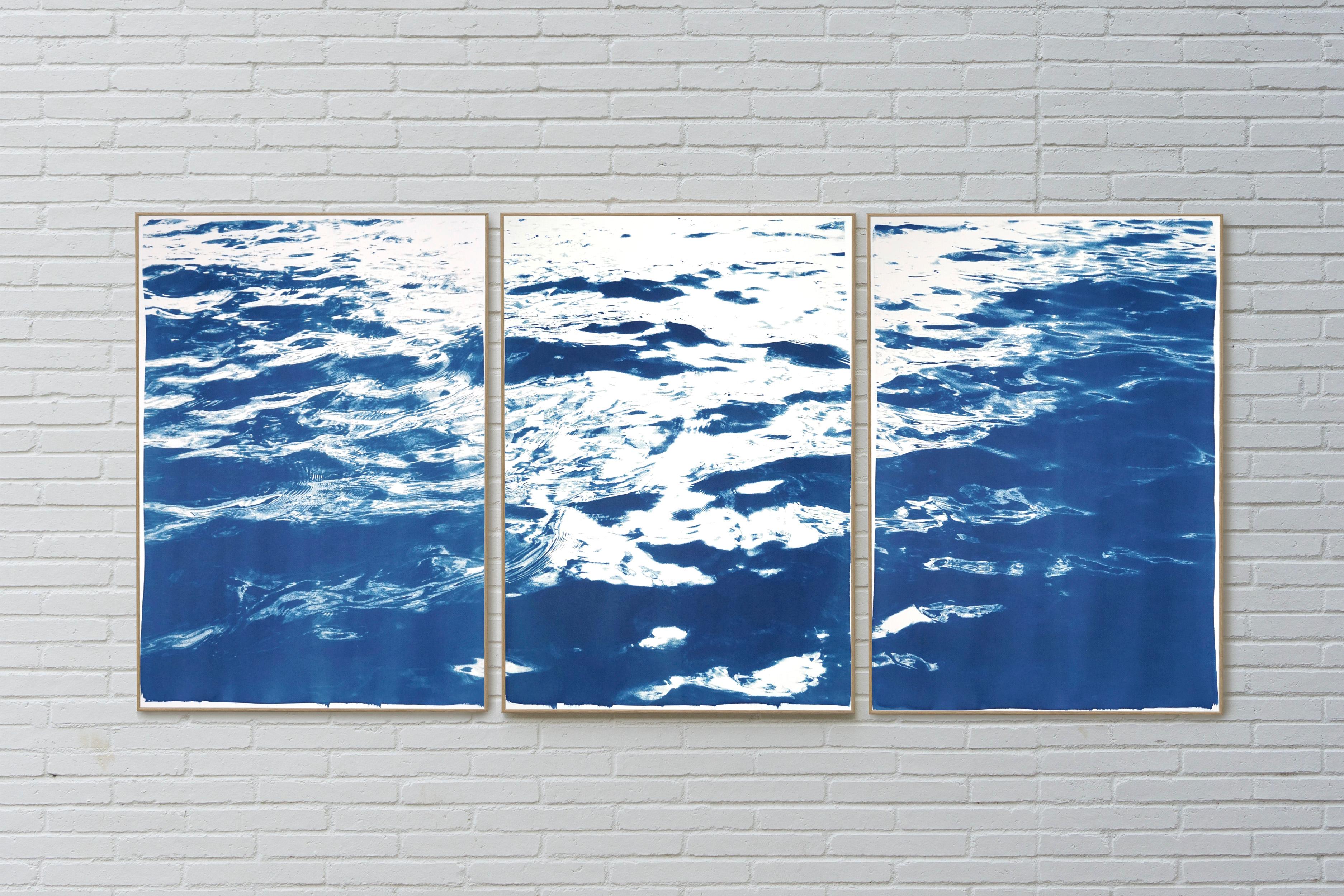 Triptych of : Summer Waters in Cannes, Contemporary Cyanotype in Classic Blue  1