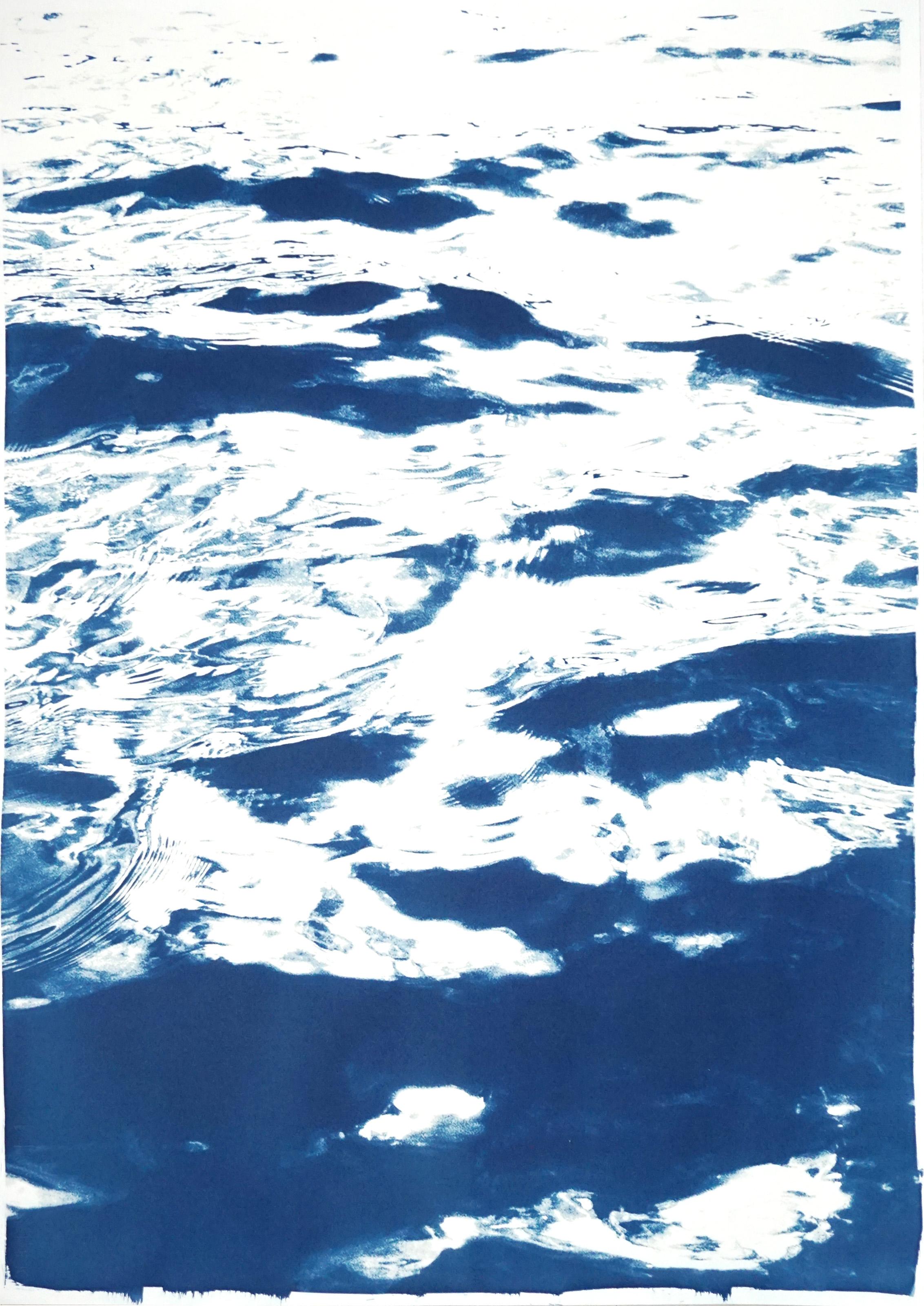 Triptych of : Summer Waters in Cannes, Contemporary Cyanotype in Classic Blue  - Abstract Print by Kind of Cyan