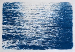 Abstract Ripples Under Moonlight, Contemporary Cyanotype of Water Reflections