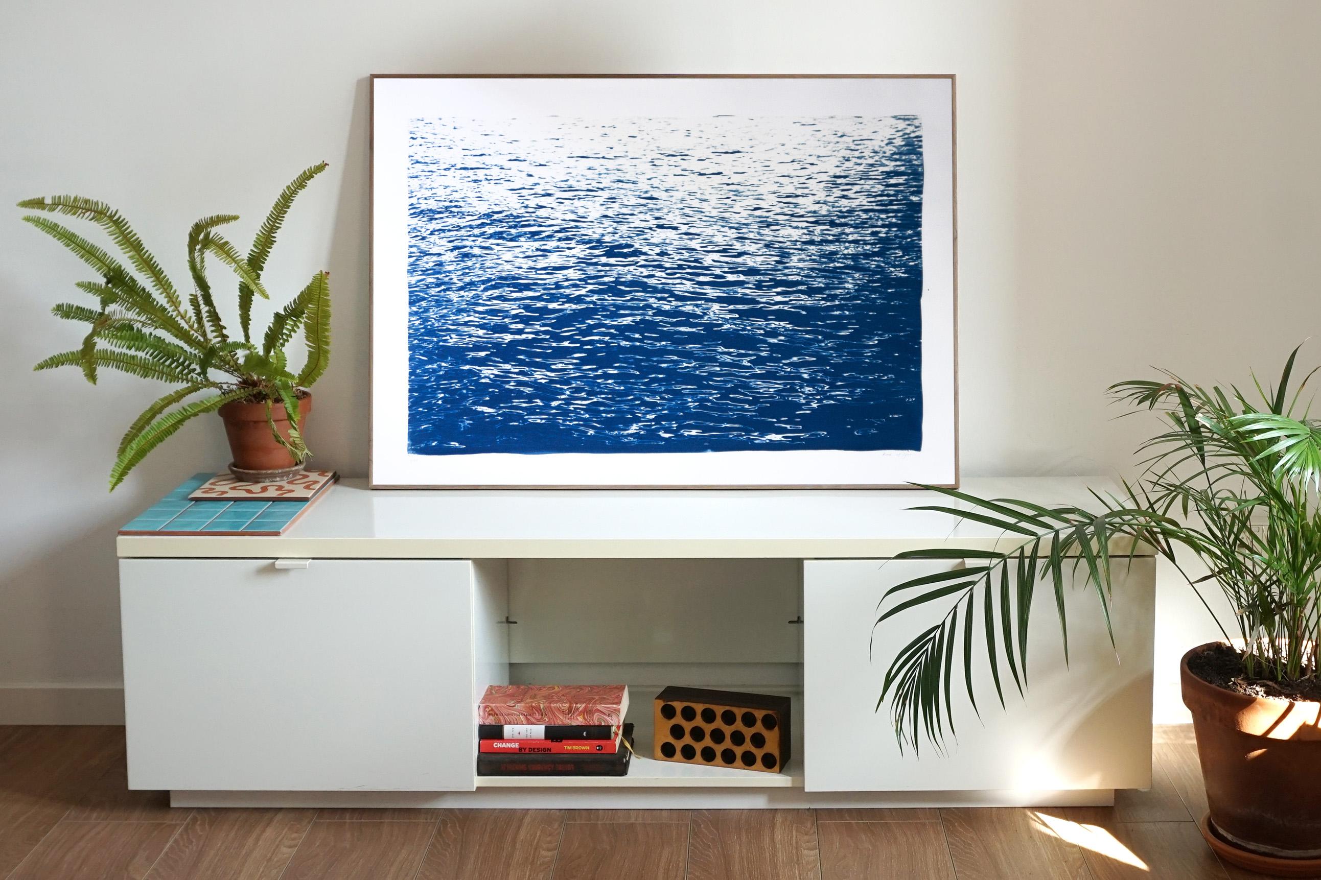 Calming Sea Ripples in Blue, Hand Printed Nautical Blueprint, Mediterranean Life - Abstract Geometric Art by Kind of Cyan