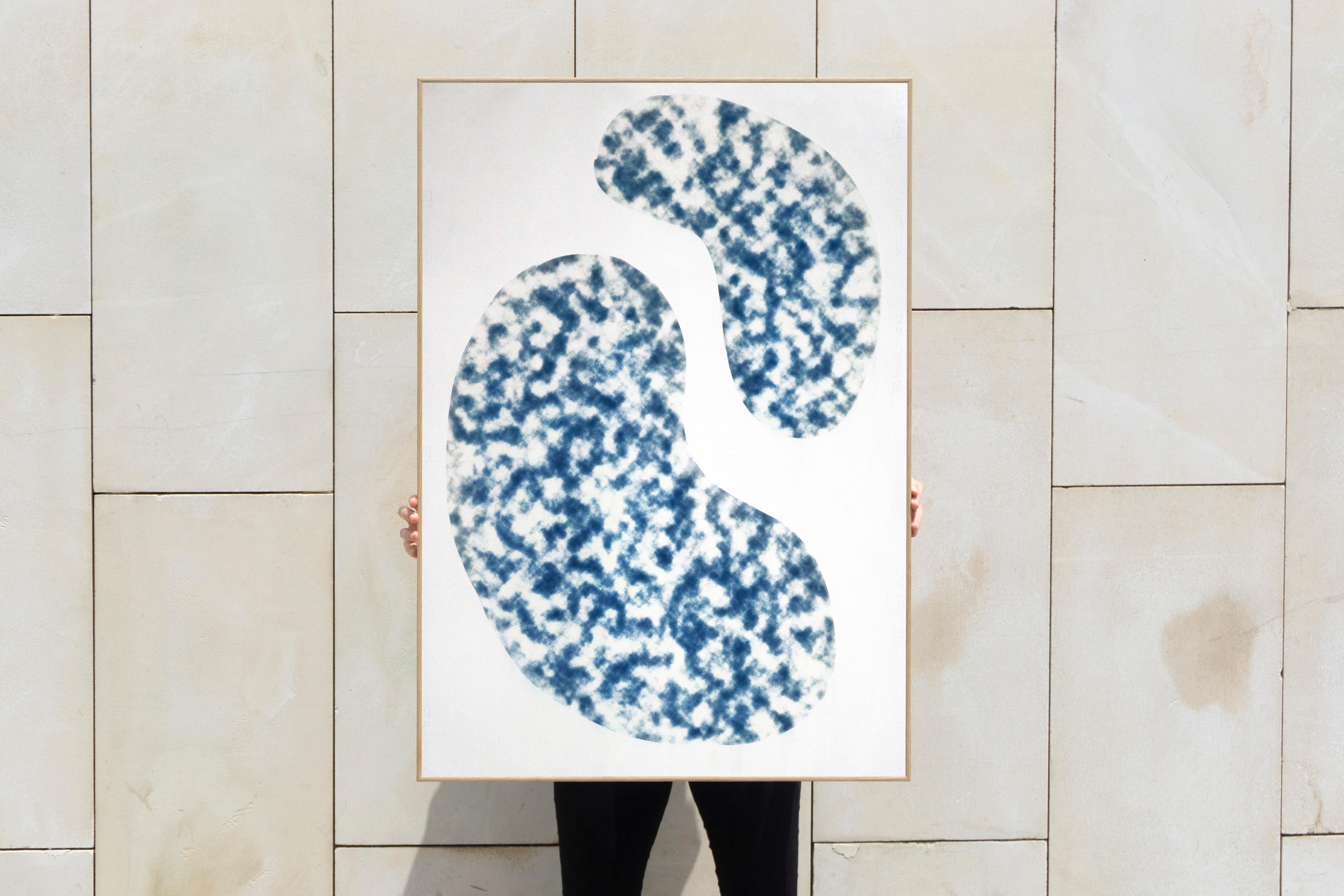 Kidney Bean Pools, Minimal Cyanotype Inspired by Architectural Pools, Cloudy  - Photograph by Kind of Cyan