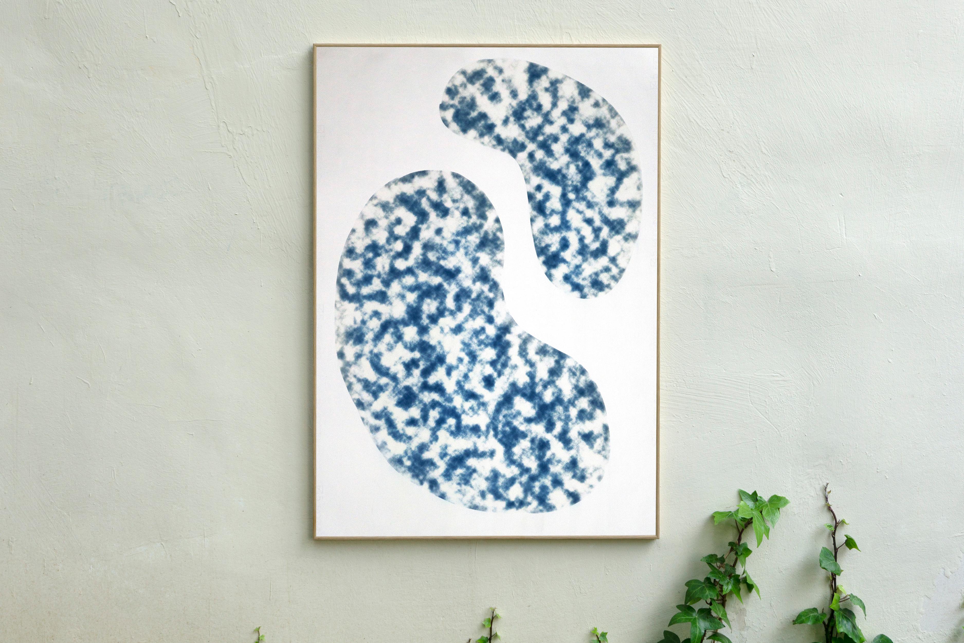 Kidney Bean Pools, Minimal Cyanotype Inspired by Architectural Pools, Cloudy - Gray Abstract Photograph by Kind of Cyan