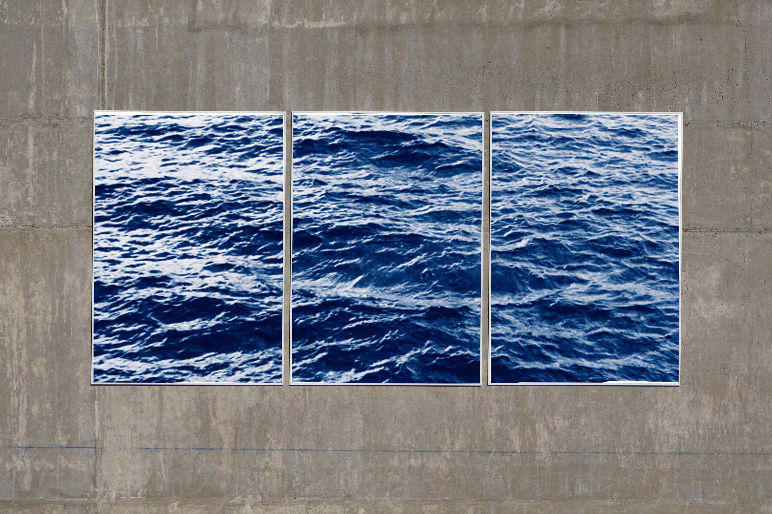 Cyanotype Triptych of Endless Ocean Waves in Montauk, Large Seascape, 2020  - Print by Kind of Cyan