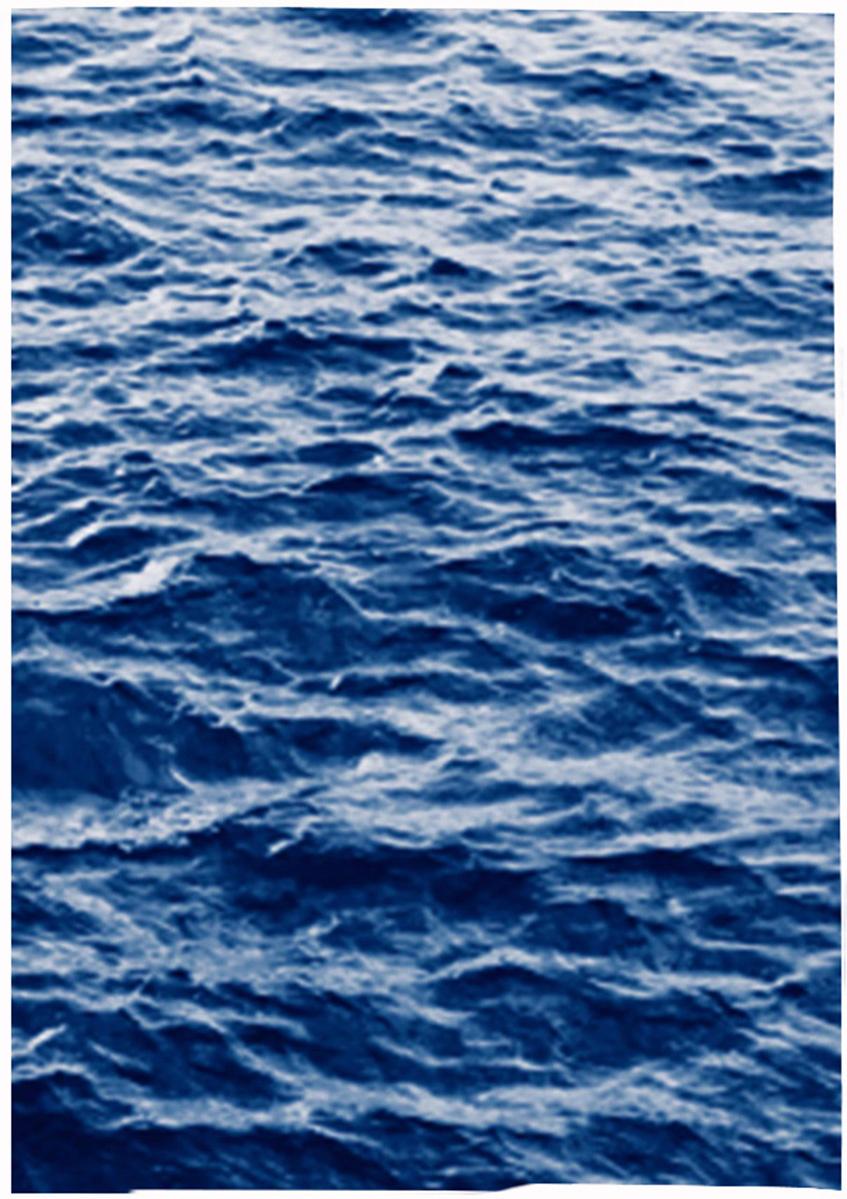 Cyanotype Triptych of Endless Ocean Waves in Montauk, Large Seascape, 2020  1