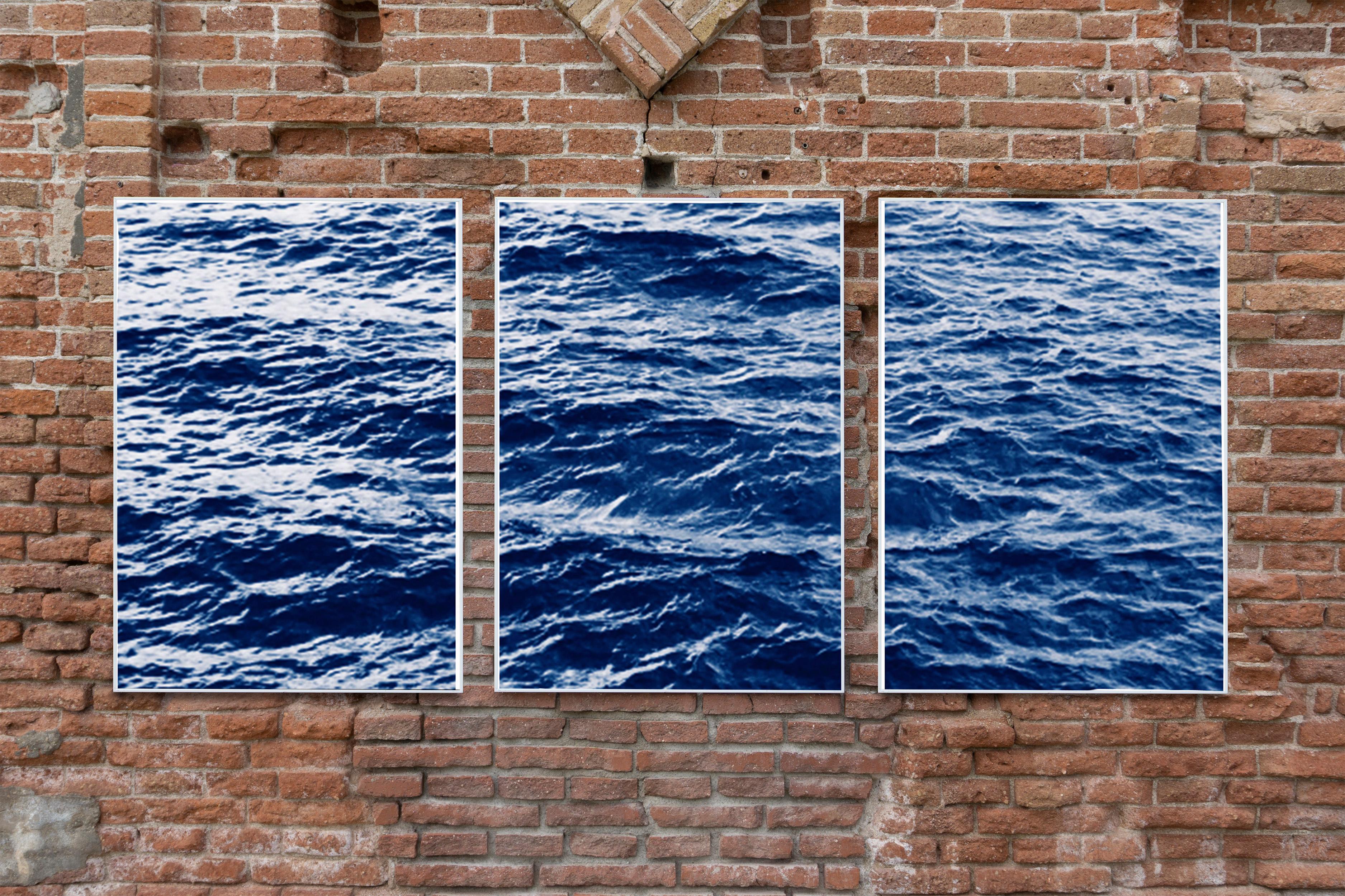 Cyanotype Triptych of Endless Ocean Waves in Montauk, Large Seascape, 2020  2