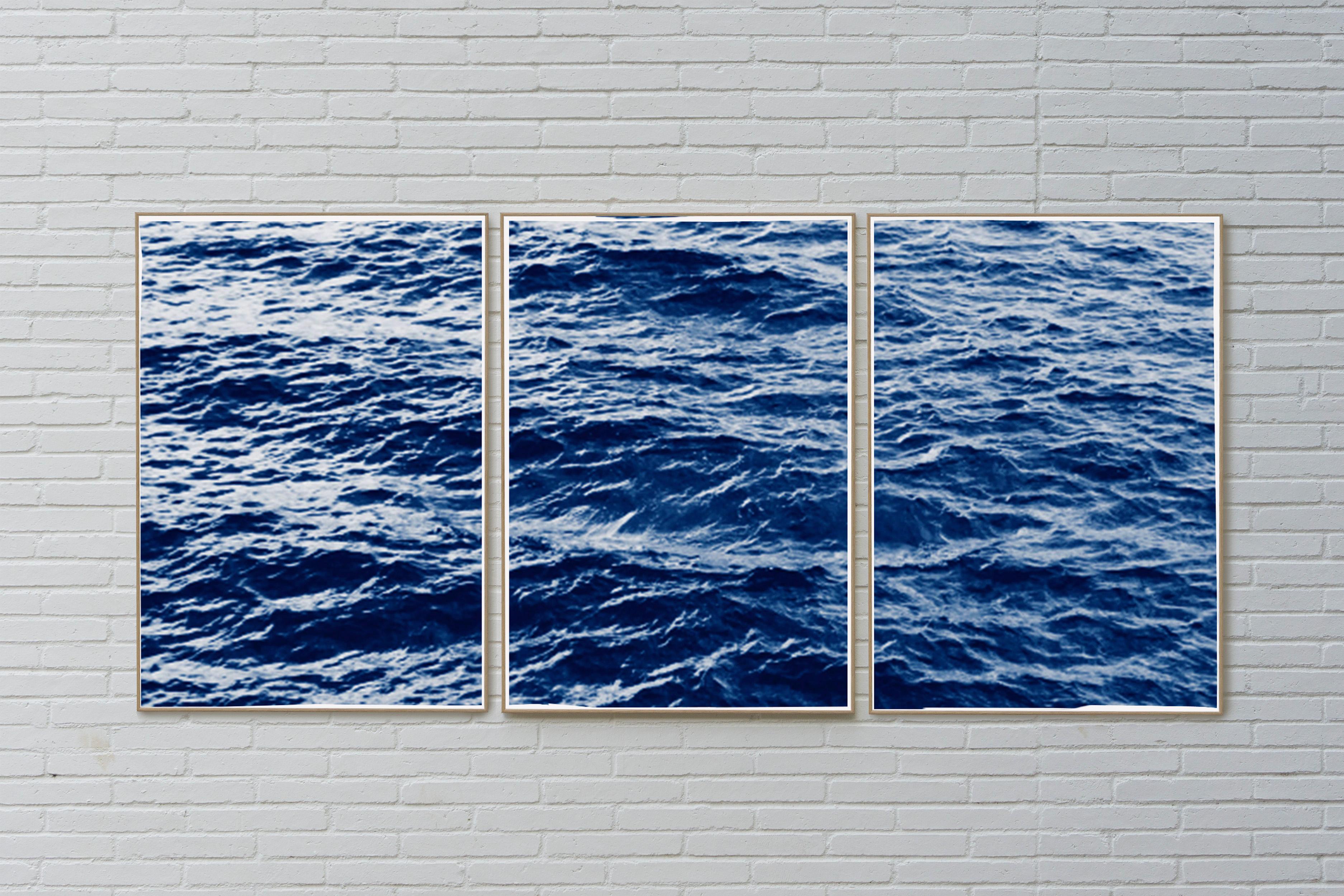Cyanotype Triptych of Endless Ocean Waves in Montauk, Large Seascape, 2020  3