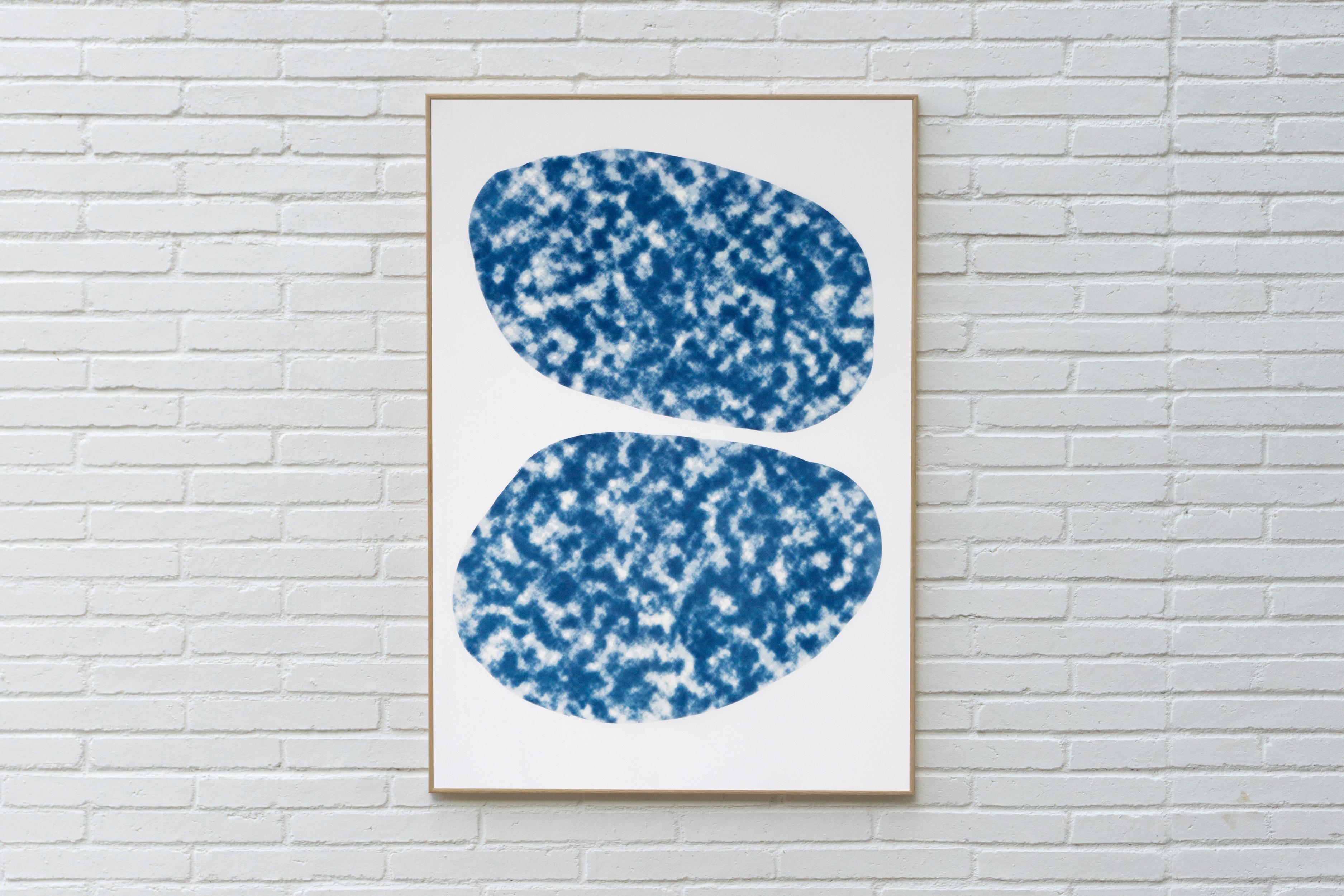 Abstract Oval Clouds, Cyanotype Print, Handmade, Geometric Art, Minimalist Art - Photograph by Kind of Cyan