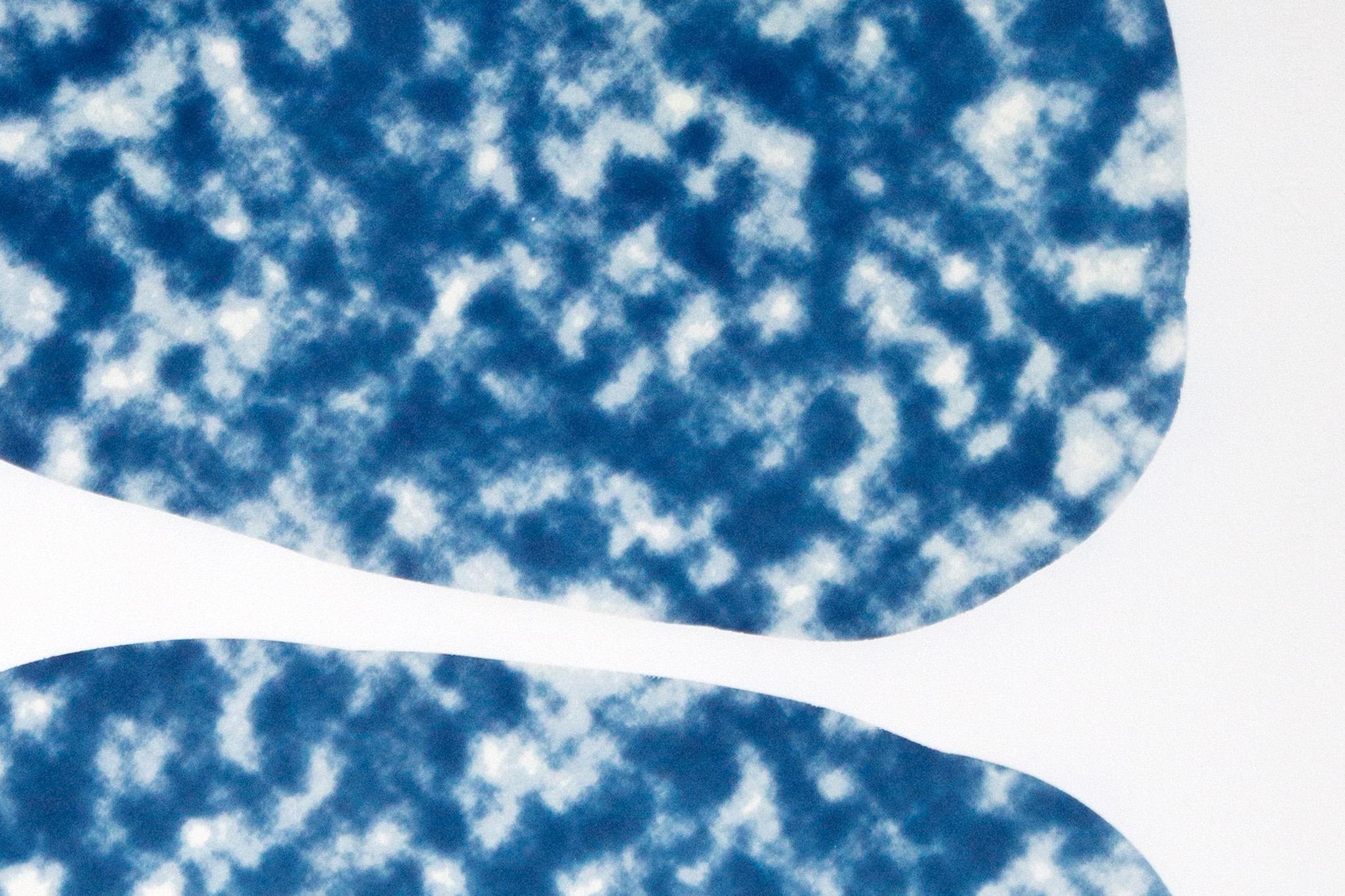Abstract Oval Clouds, Cyanotype Print, Handmade, Geometric Art, Minimalist Art (Grau), Abstract Photograph, von Kind of Cyan