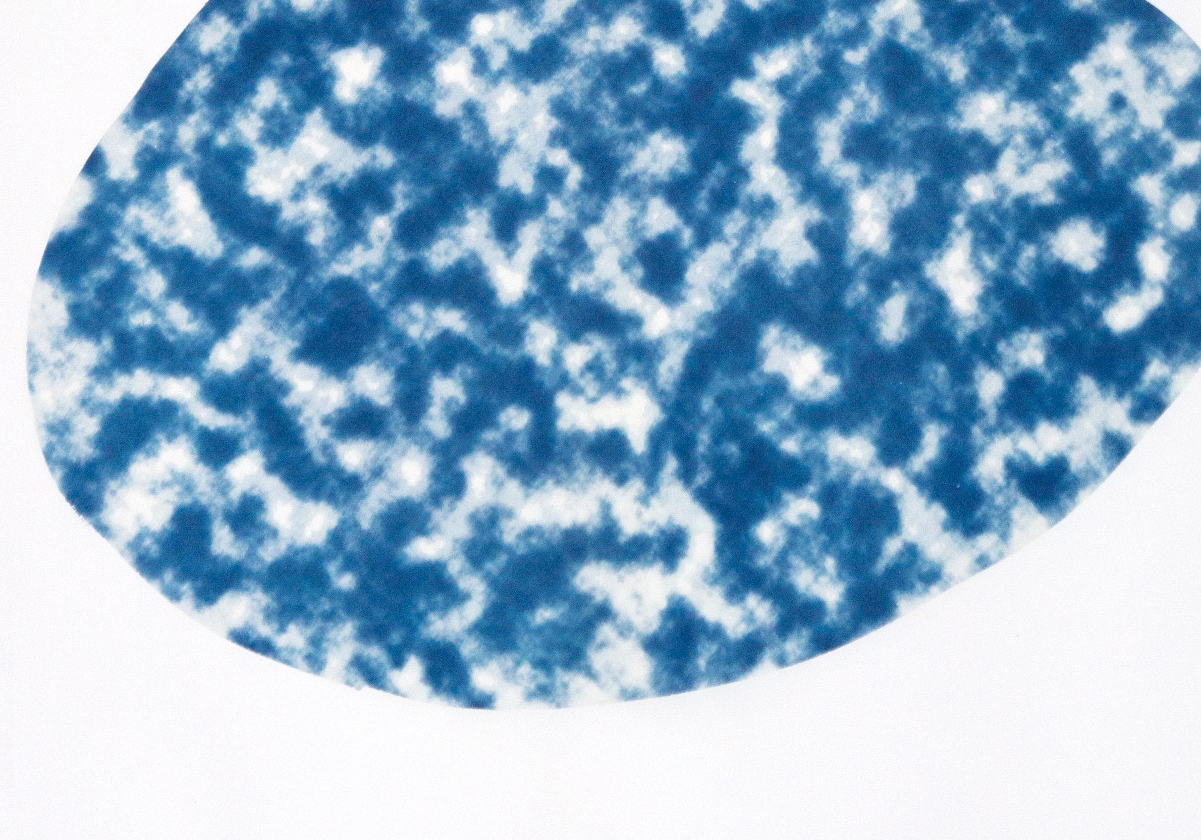 Abstract Oval Clouds, Cyanotype Print, Handmade, Geometric Art, Minimalist Art - Abstract Geometric Photograph by Kind of Cyan