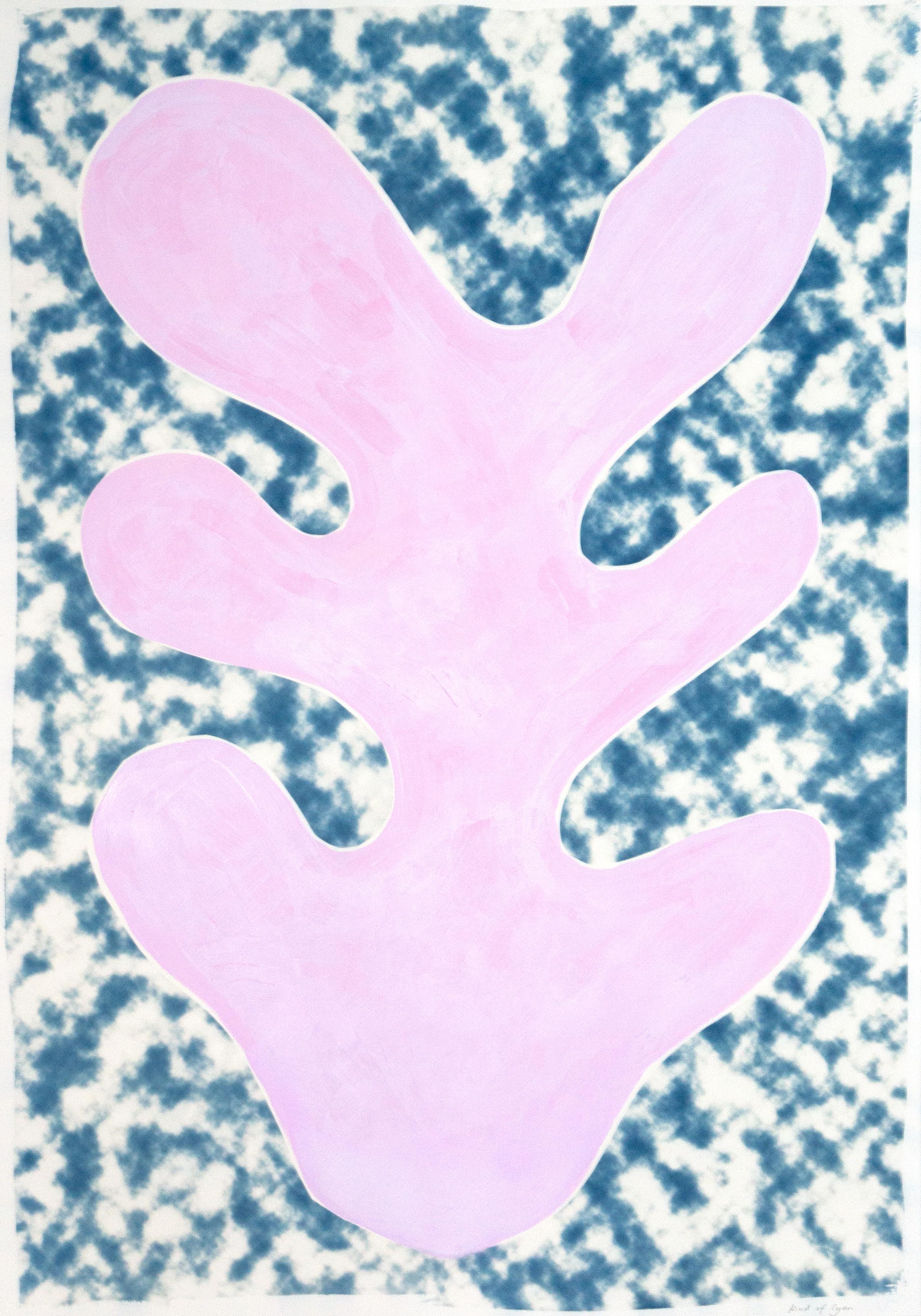 Kind of Cyan Still-Life Print - Lilac Leaf Cutout, Botanical Mixed Media, Acrylic Painting on Cyanotype, 2020