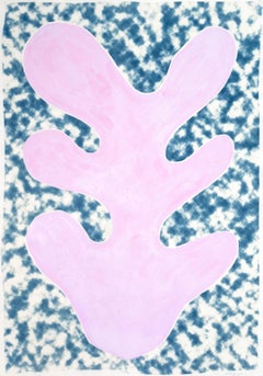 Lilac Leaf Cutout, Botanical Mixed Media, Acrylic Painting on Cyanotype, 2020