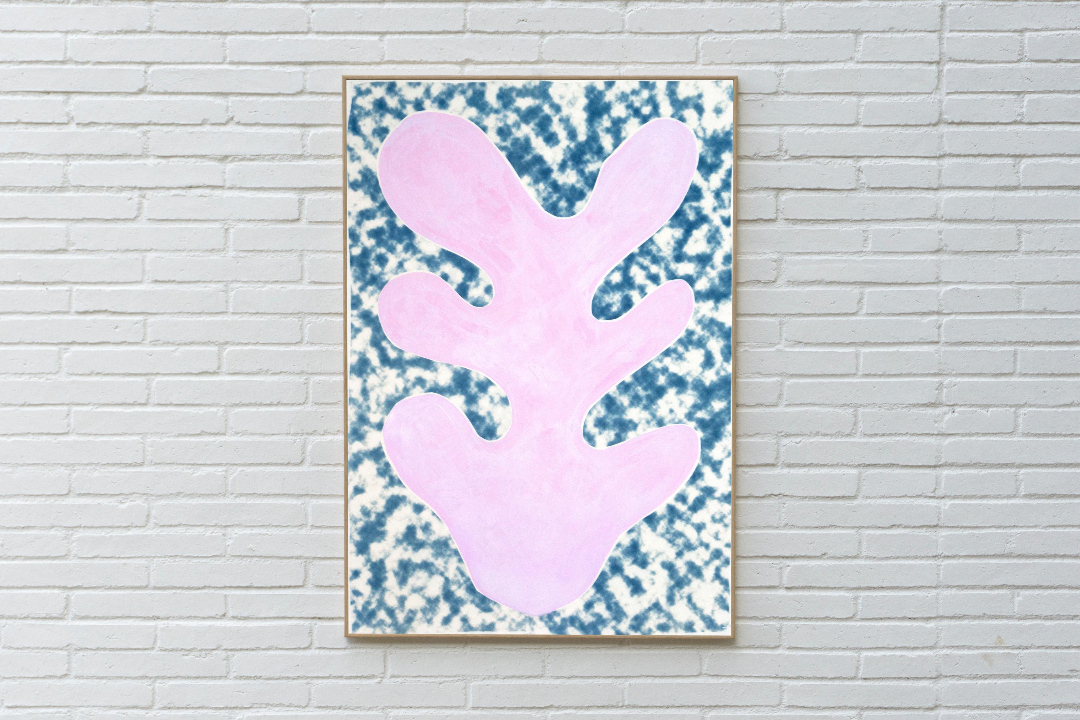 Lilac Leaf Cutout, Botanical Mixed Media, Acrylic Painting on Cyanotype, 2020 - Print by Kind of Cyan