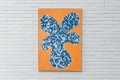 Recorte Naranja Árbol Tropical, Pintura Acrílica sobre Fondo Cianotipo, Botánico