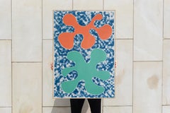 Orange and Green Tropical Splashes, Mixed Media Painting on Paper, Contemporary