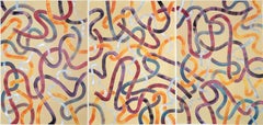 large art with warm colors Warm Tones Painted on Beige, Acrylic Triptych on Paper, Large Painting Gestures