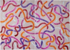 Warm Abstract Strokes on Gray, Abstract Urban Art, Acrylic Diptych on Paper