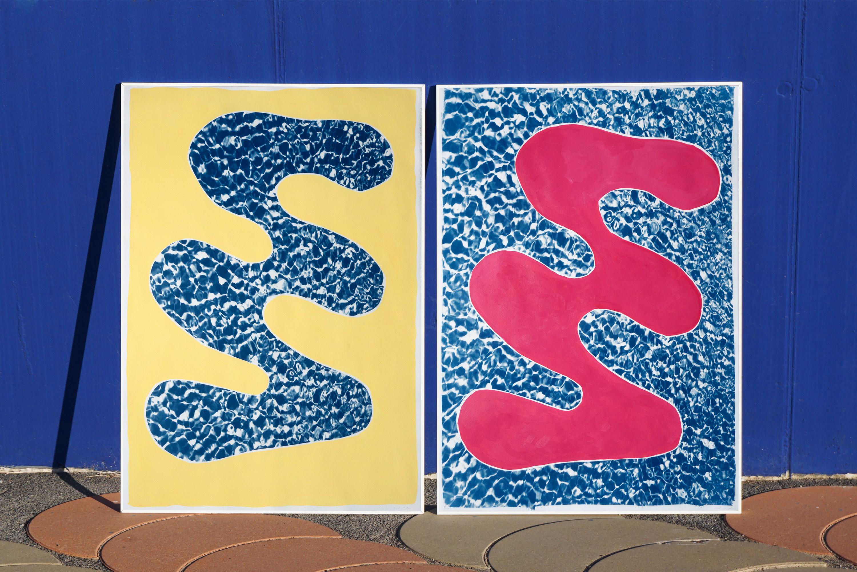 Pool Water Brushstroke Diptych, Cyanotype Print and Acrylic Painting on Paper 7