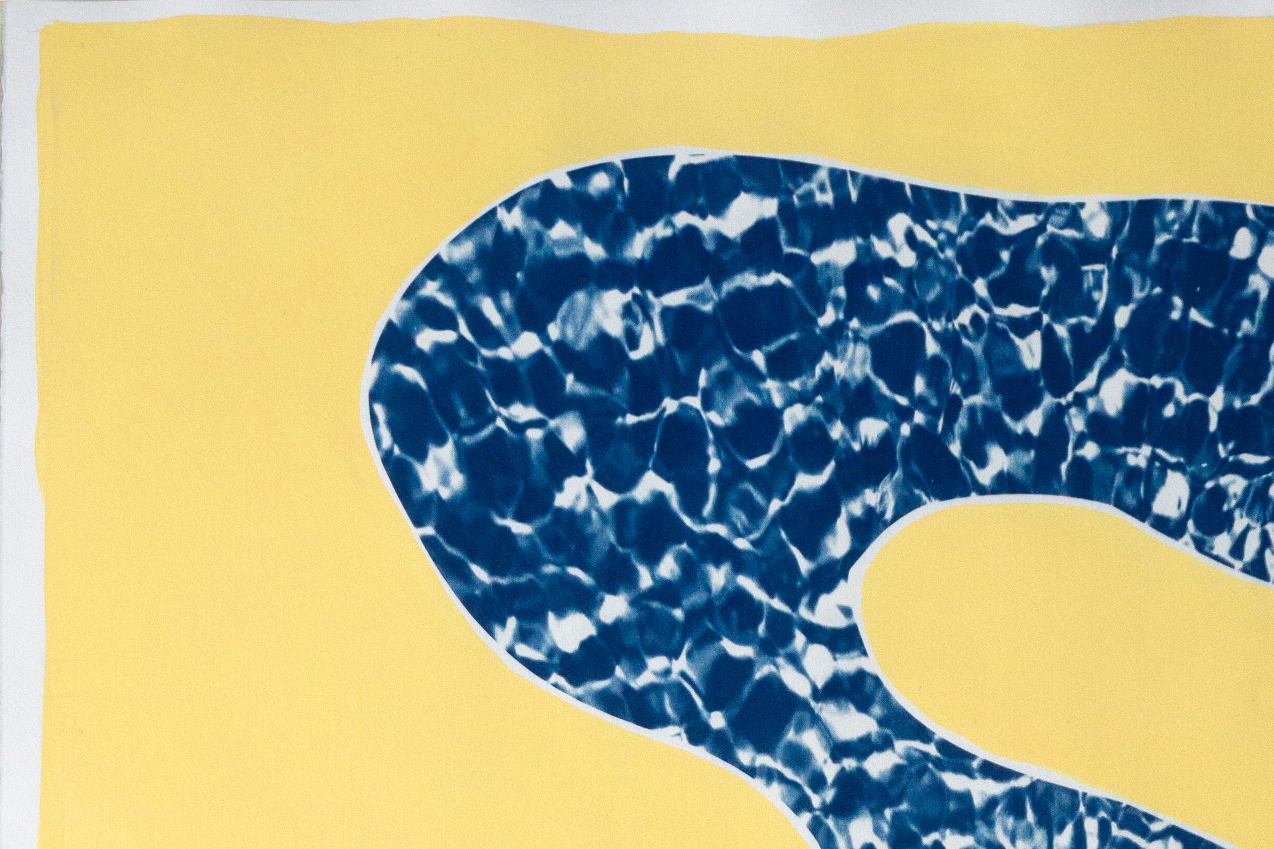Pool Water Brushstroke Diptych, Cyanotype Print and Acrylic Painting on Paper 3
