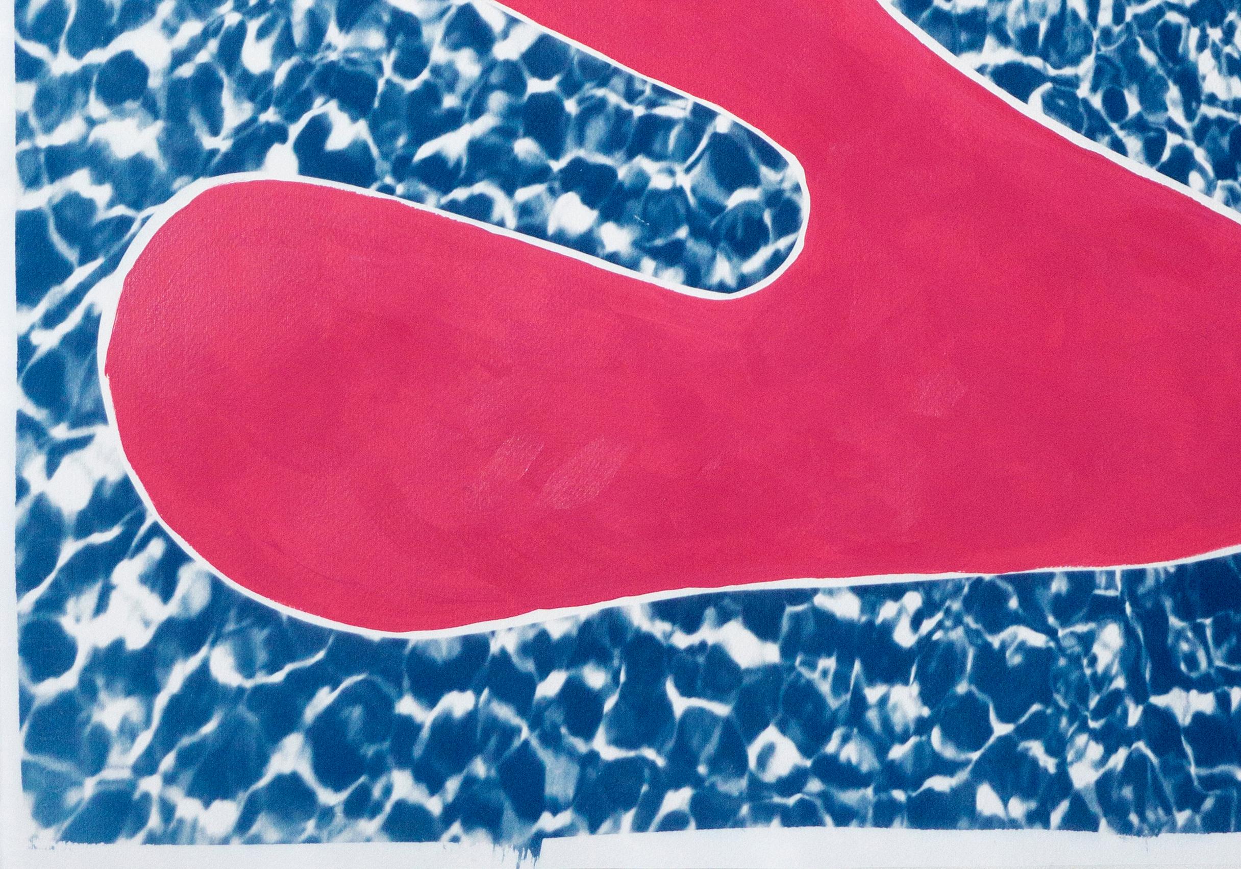 Pool Water Brushstroke Diptych, Cyanotype Print and Acrylic Painting on Paper 6