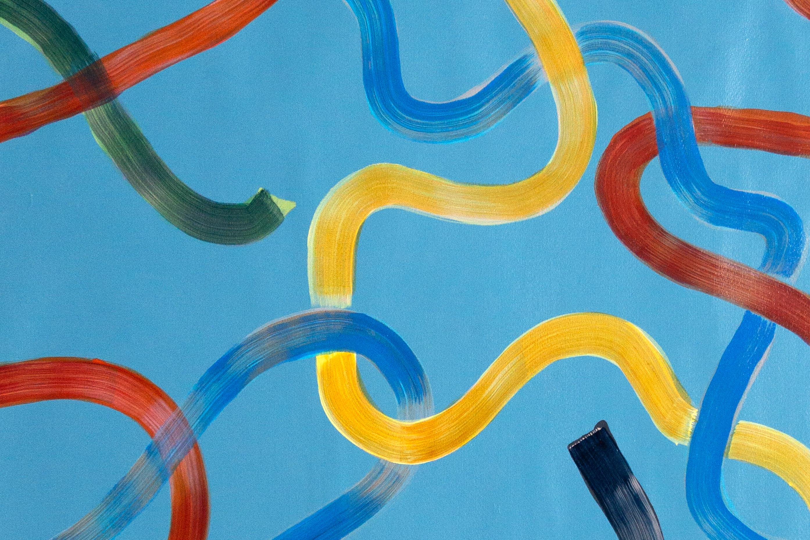 Vivid Primary Colors on Turquoise, CMYK Abstract Painting, Gestures Triptych 4