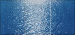 Amalfi Coast Seascape , Nautical Triptych Cyanotype on Paper, Sunrise Bay, 2020